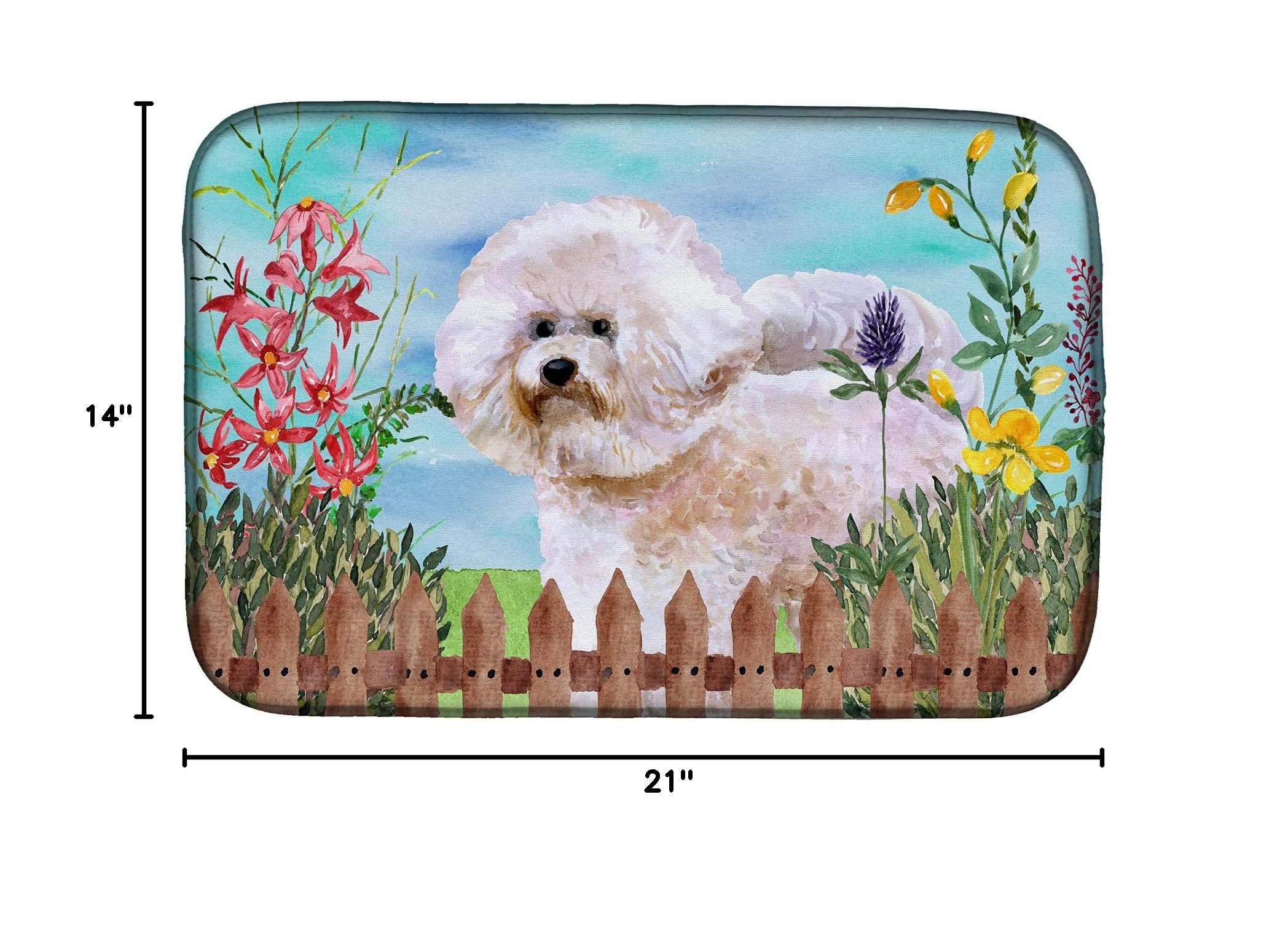 Bichon Frise Dish Drying Mat - Absorbent Kitchen Counter Pad, 14x21