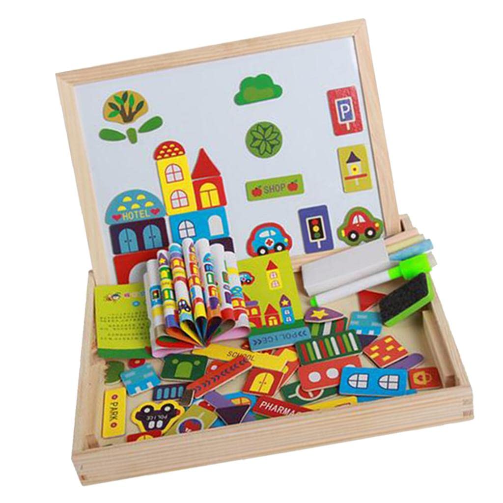 Enakshi Kids Wooden Magnetic Drawing Board with Jigsaw Puzzles - Montessori Educational Toys for Toddlers & Preschoolers | Perfect for Home Learning, Travel & Creative Play