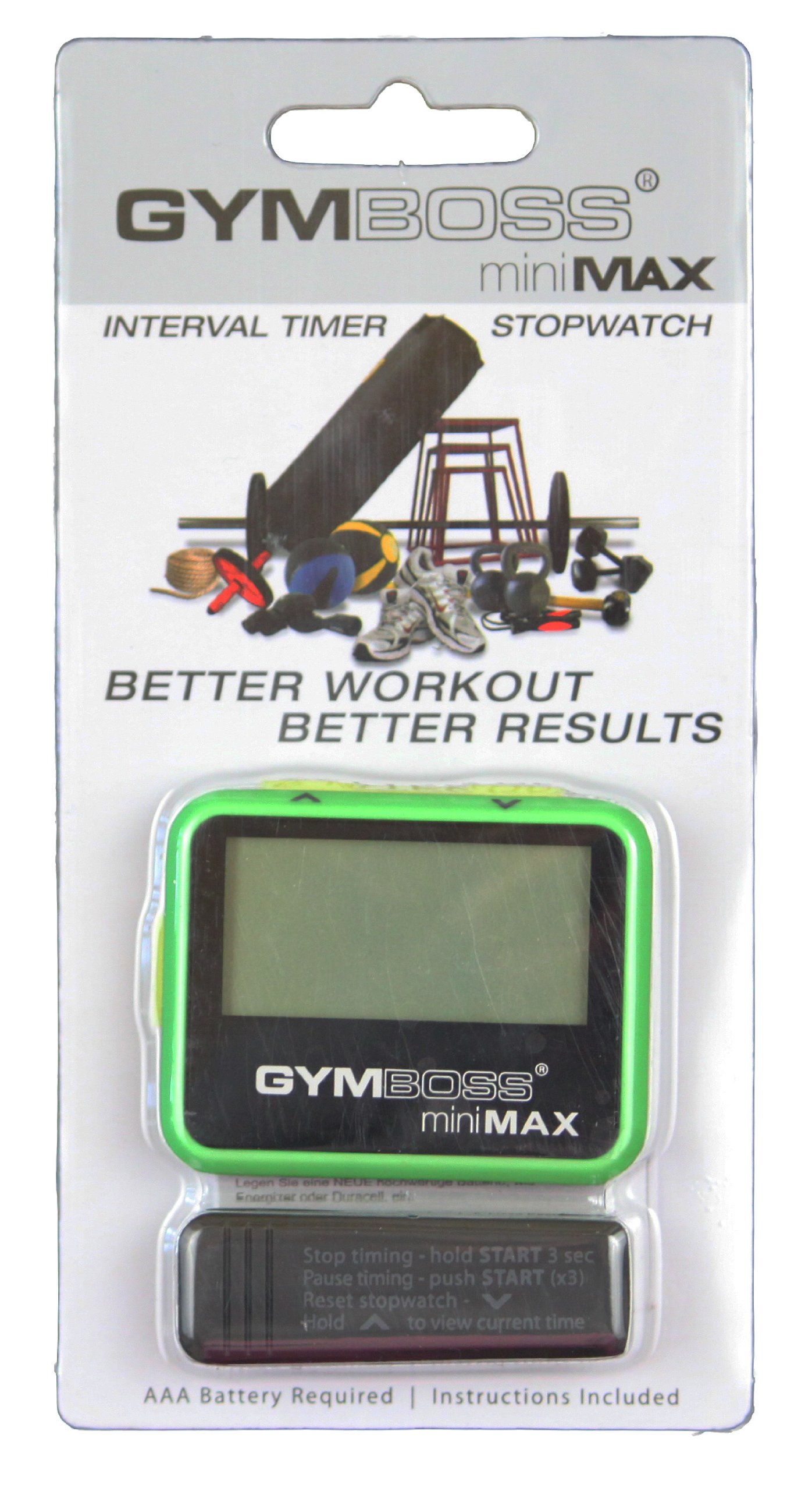 Gymboss miniMAX Interval Timer and Stopwatch - Green/Yellow Softcoat for Workouts, HIIT, Boxing, Running & Fitness Training