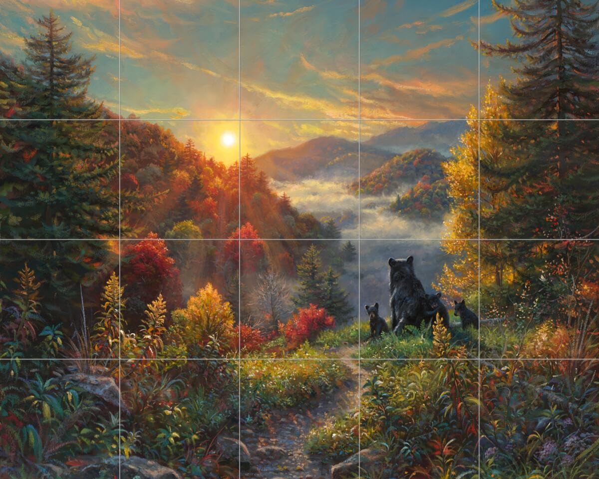 Ceramic Backsplash Tile Mural - Black Brown Grizzly Bear Wildlife Art - Waterproof Kitchen & Bathroom Wall Decor - Perfect for Cabin, Lodge, or Rustic Home Décor
