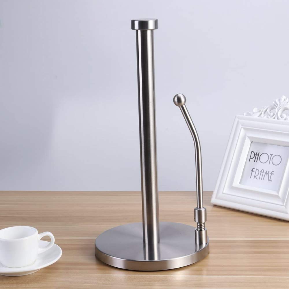 Stainless Steel Paper Towel Holder Stand - Modern Countertop Napkin & Plastic Wrap Organizer for Kitchen, Bathroom, and Office Storage