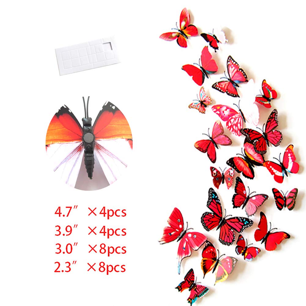 24PCS 3D Butterfly Wall Decal Stickers - Removable Refrigerator Magnets for Kids Room Decor, Home & Bedroom Art Mural (Red) - Perfect for Nursery, Living Room & Office Decoration