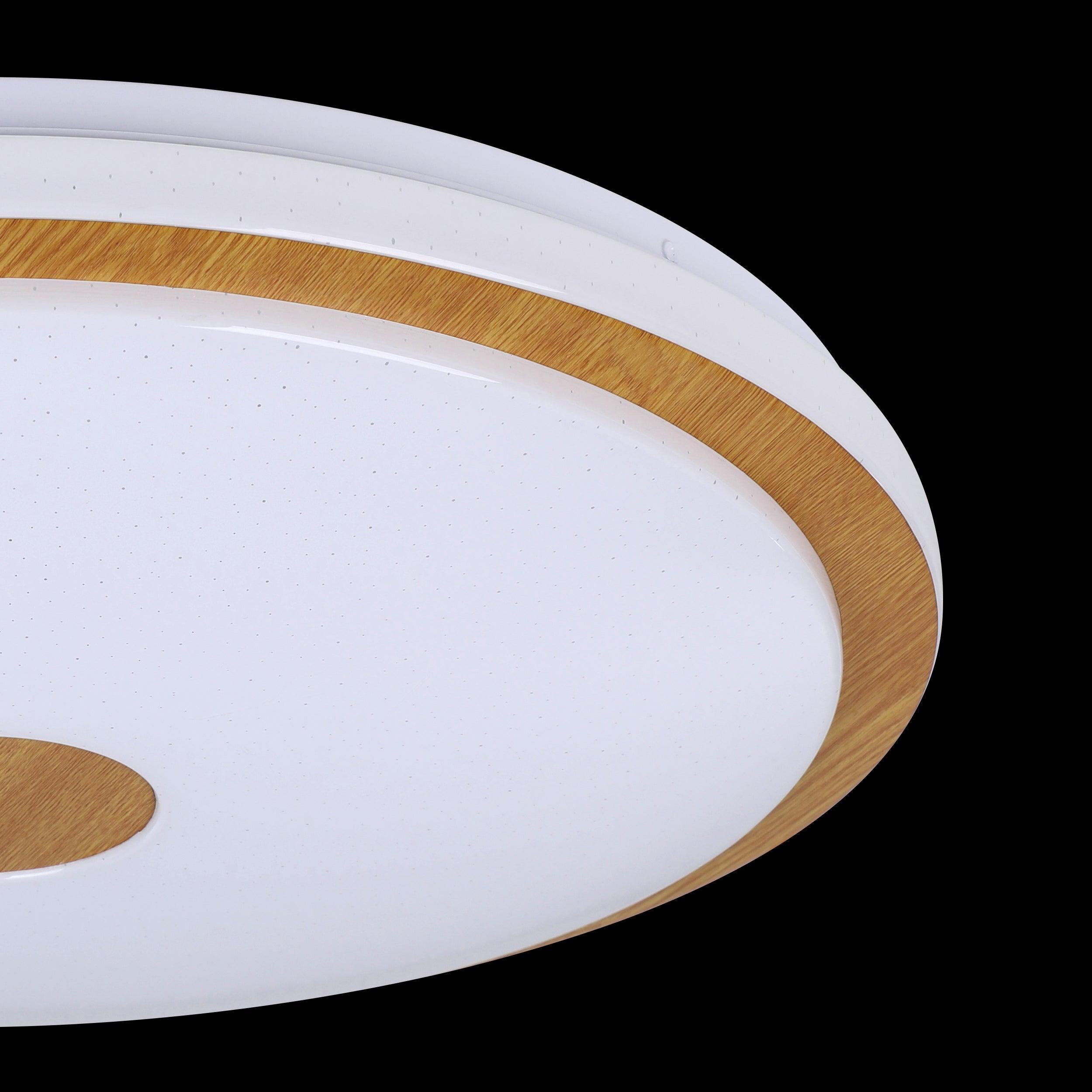 Eglo Lanciano 1 LED Wooden & White Round Ceiling Flush Mount Light Fixture, 48cm Modern Lighting for Bedroom, Living Room, Kitchen and Hallway