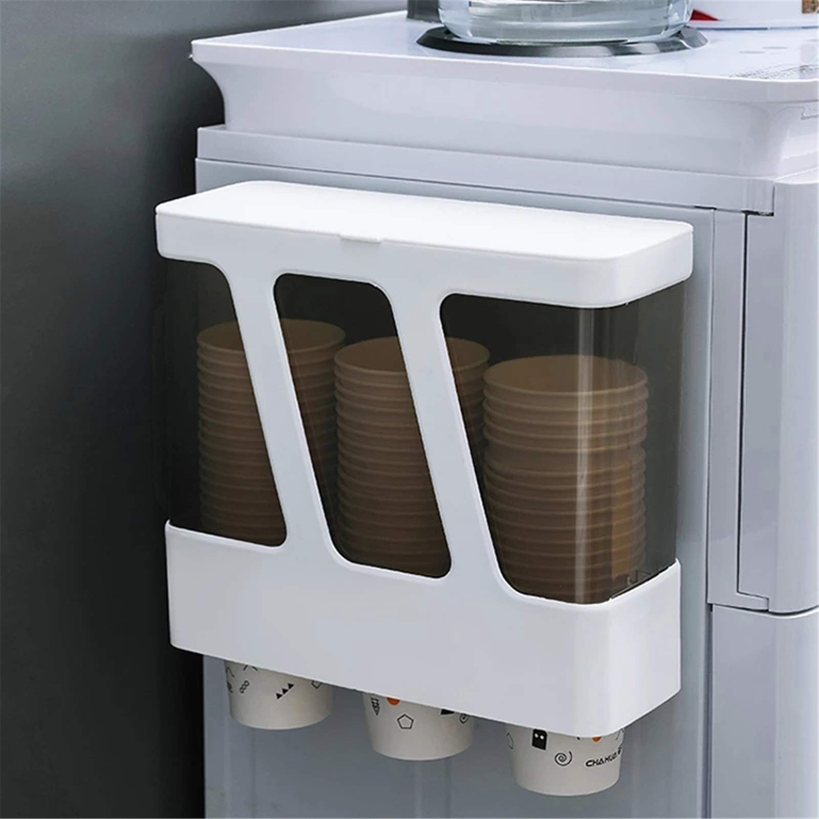 White Wall Mounted Disposable Cup Dispenser - Buckle Type Paper Cup Holder for Household & Office Water Dispensers | Easy Access & Space Saving Solution for Kitchens, Break Rooms & Events