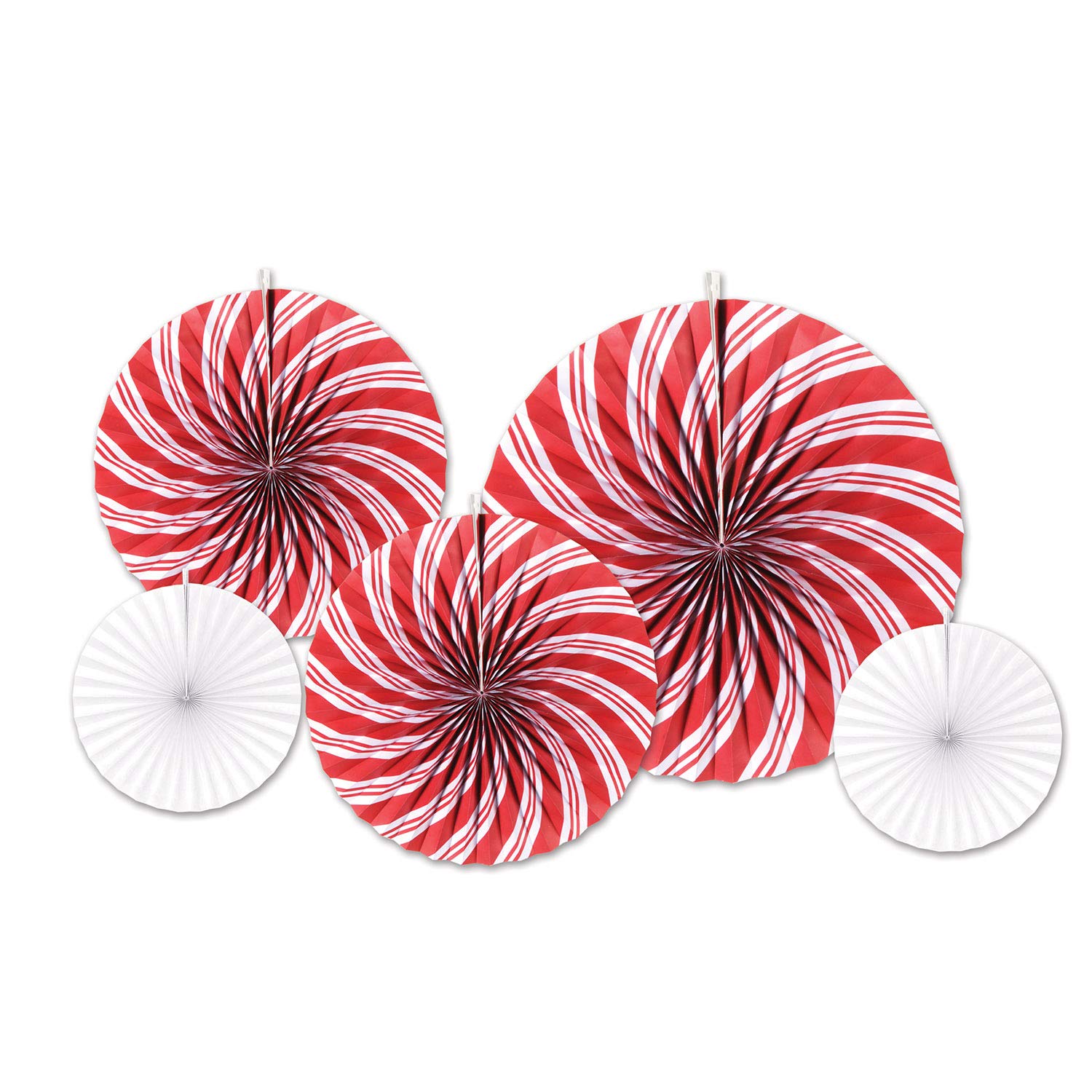 60 Pack Red and White Peppermint Accordion Fans - Christmas Party Decorations for Tree, Home, Office & Holiday Celebrations