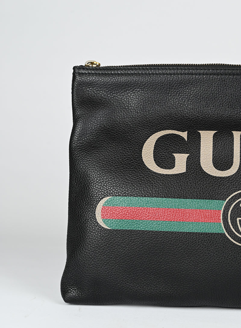 Gucci Black Leather Logo Pochette Handbag - Perfect for Evening Parties, Date Nights & Special Occasions