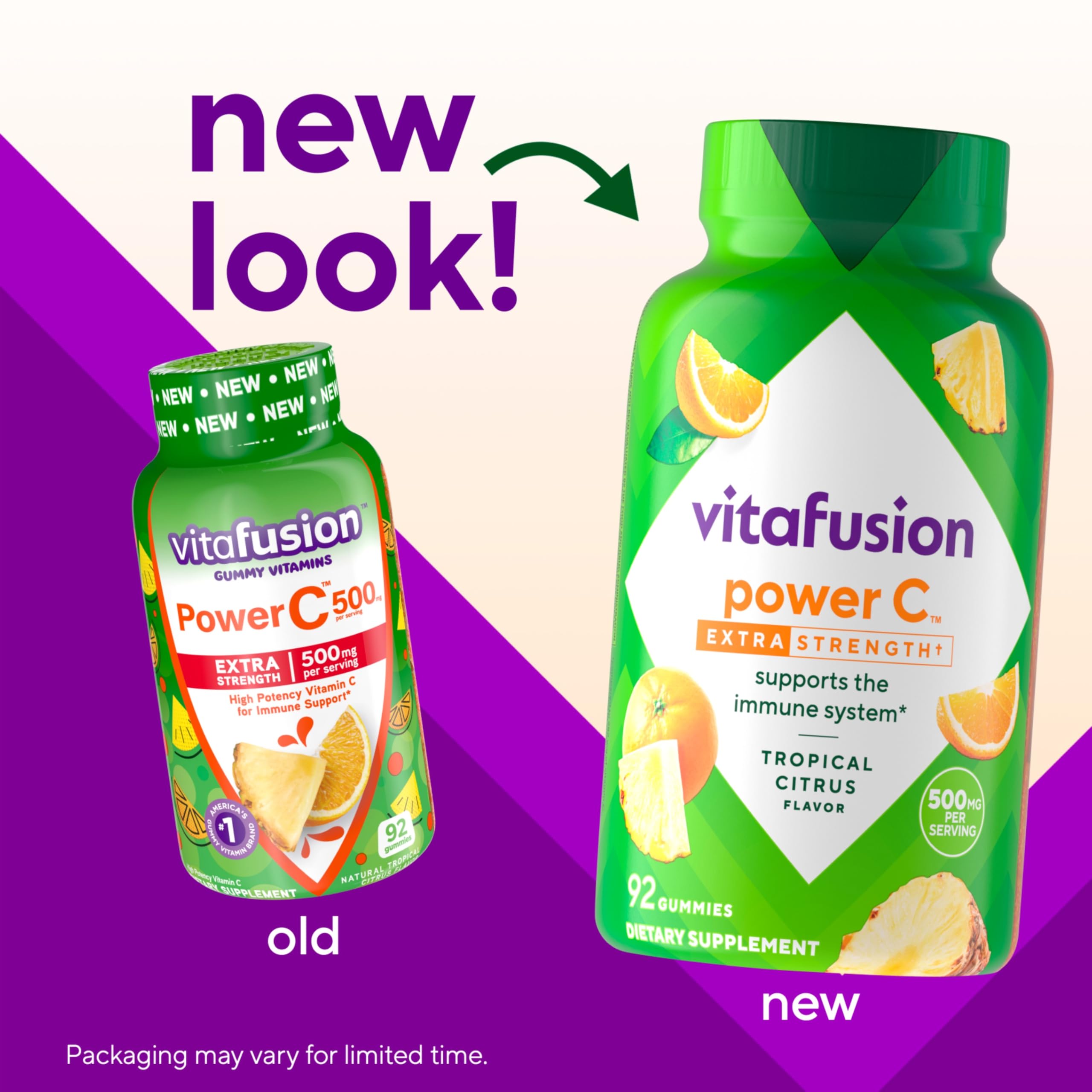 Vitafusion Extra Strength Power C Gummy Vitamins - Tropical Citrus Flavor, Immune Support Supplement with Vitamin C (92 Count) - Boost Immunity for Adults & Kids, Perfect for Daily Wellness & Cold Season Protection