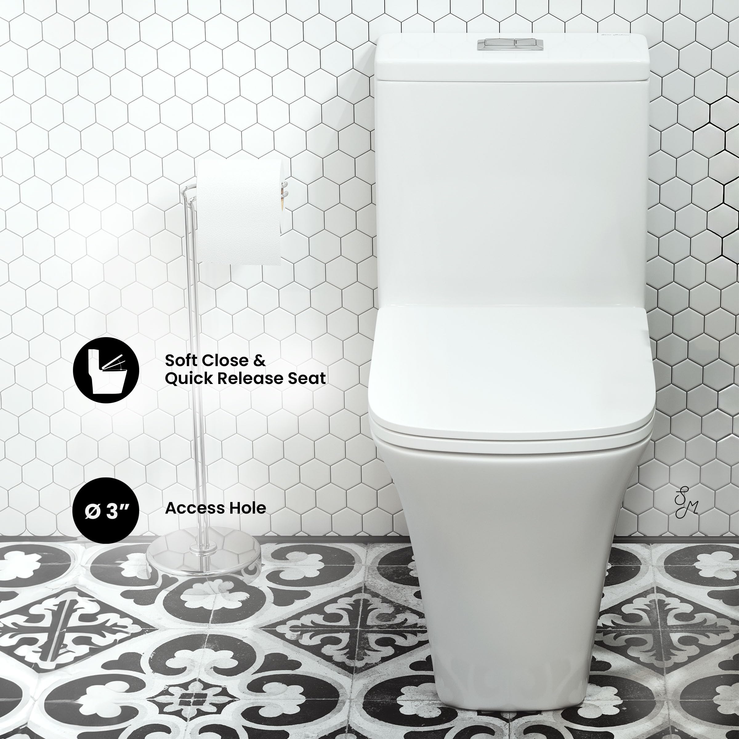 Eclair One-Piece Square Toilet with Dual-Flush Technology (0.8/1.28 GPF) - Water Saving Modern Bathroom Solution for Small Spaces & Contemporary Homes
