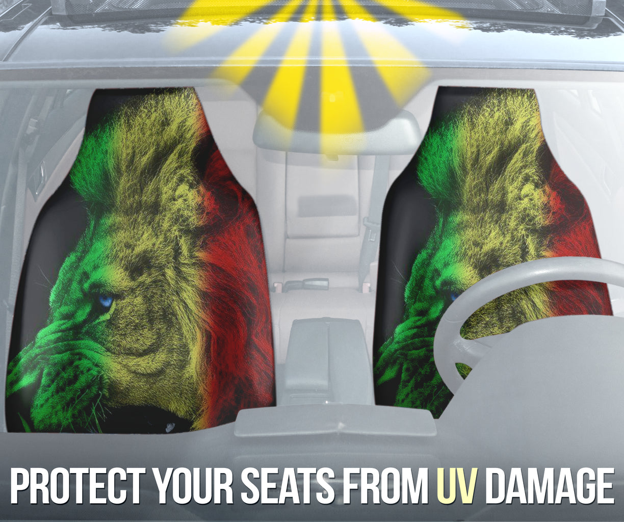 Premium Rasta Lion Roaring Car Seat Covers - Stylish & Durable Auto Accessories for Jeep, Truck & SUV - Perfect for Reggae Fans & Car Enthusiasts (Style 2 211401)