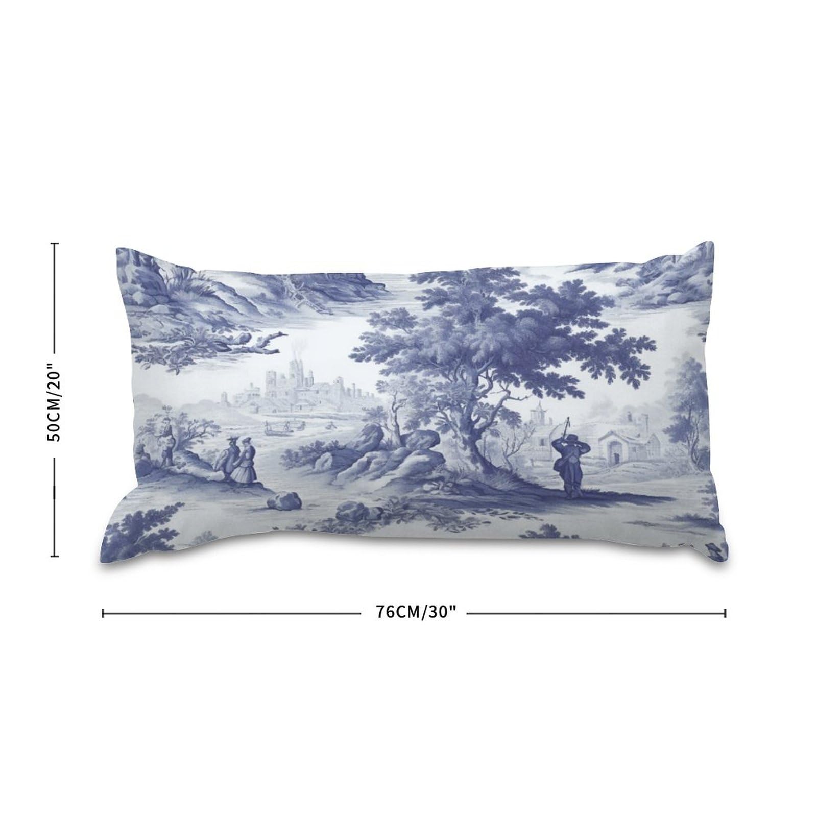 SILYHEART Decorative Toile Print Lumbar Pillow Cover - Navy White Blue French Charmed Life Design, Modern Square Cushion Cover 20x30 Inches for Sofa, Couch, Bedroom & Living Room Decor