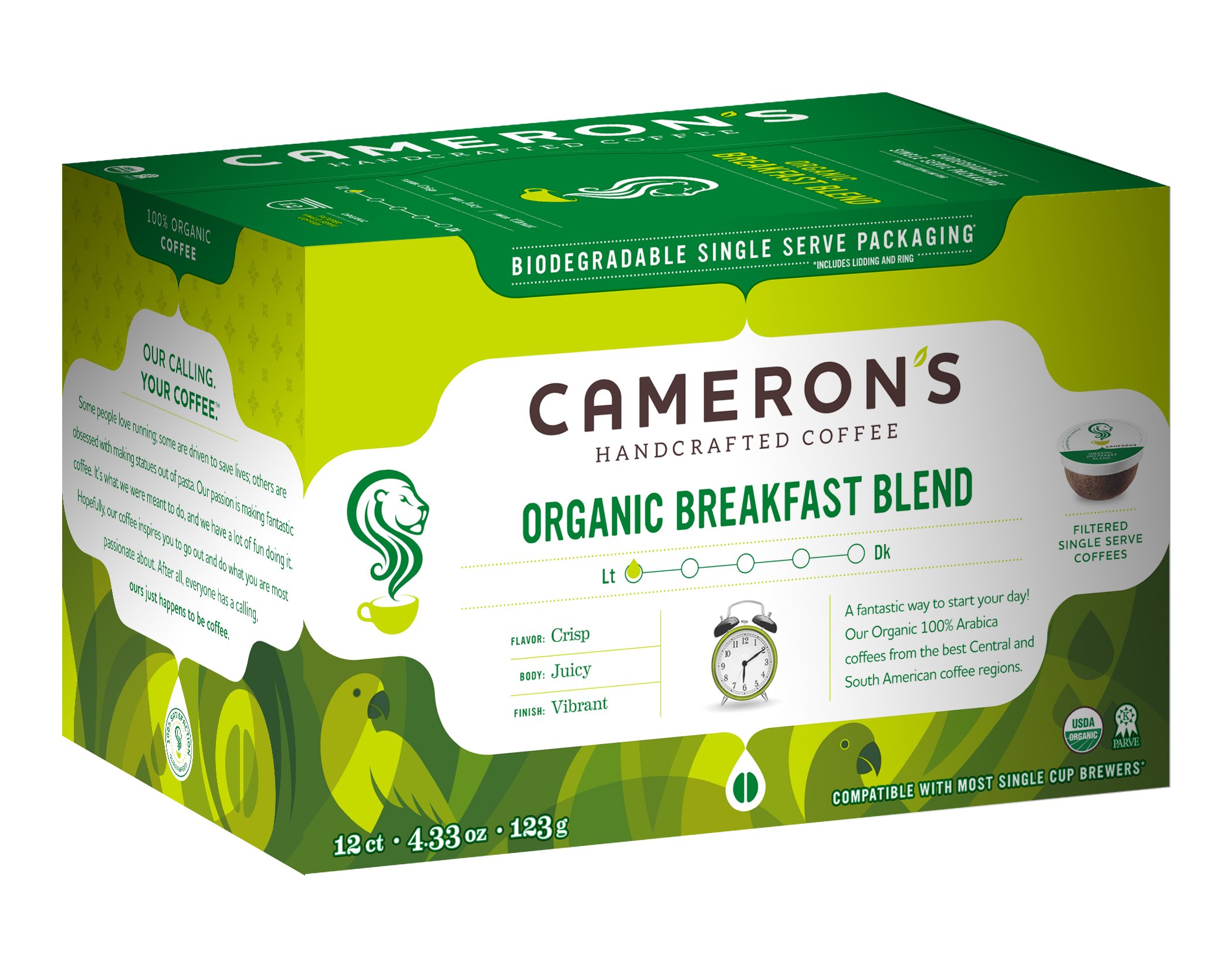 Organic Camerons Coffee Breakfast Blend - 4.33 Oz | Premium Fair Trade Coffee Beans for Morning Brew & Office Break | Perfect for Home, Office & Camping Use