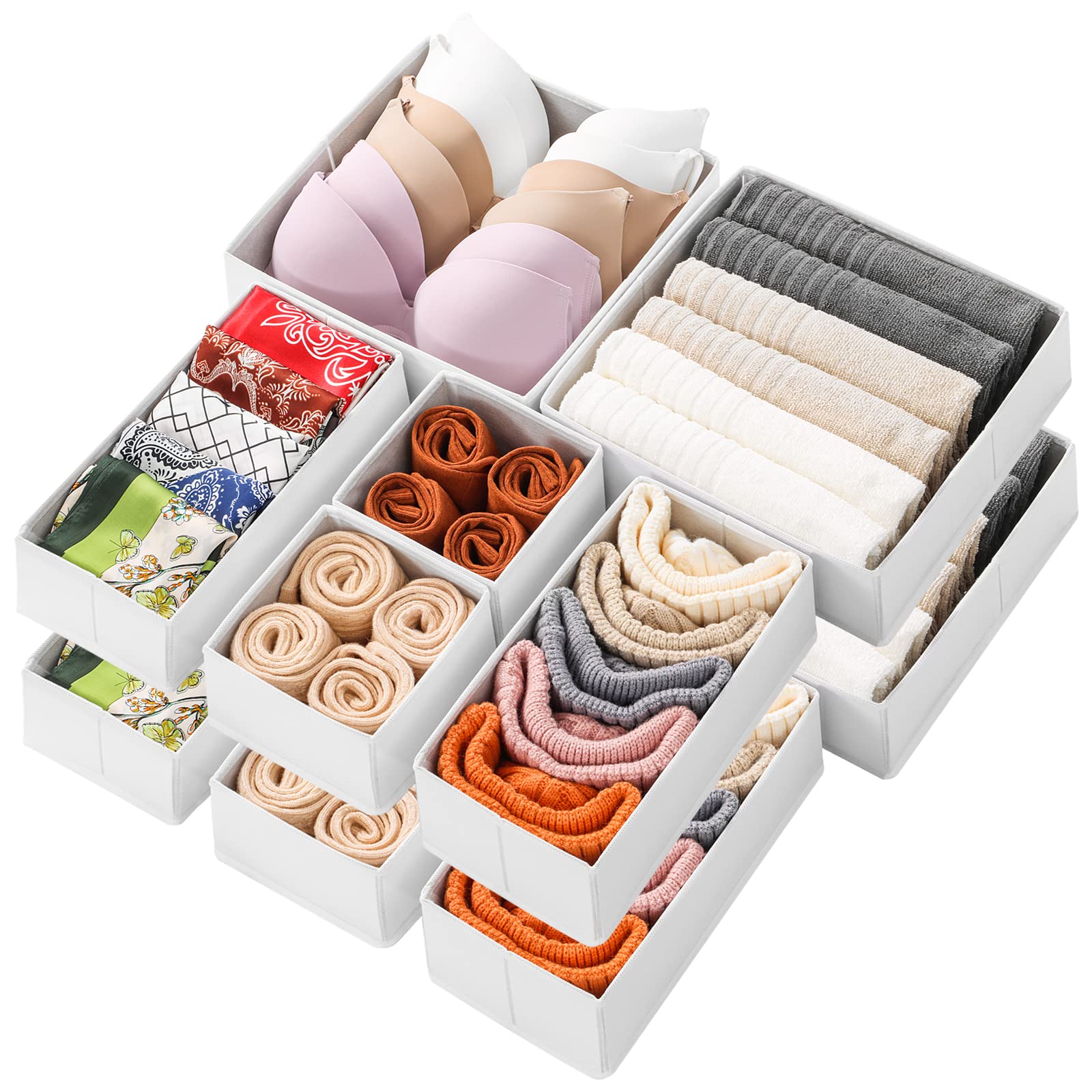 12-Pack Stero Drawer Organizers for Clothes - Foldable Fabric Storage Bins for Dresser, Closet & Underwear Organization - Perfect for Socks, Bras & Clothing Storage (White) - Ideal for Bedroom, Dorm & Travel Use