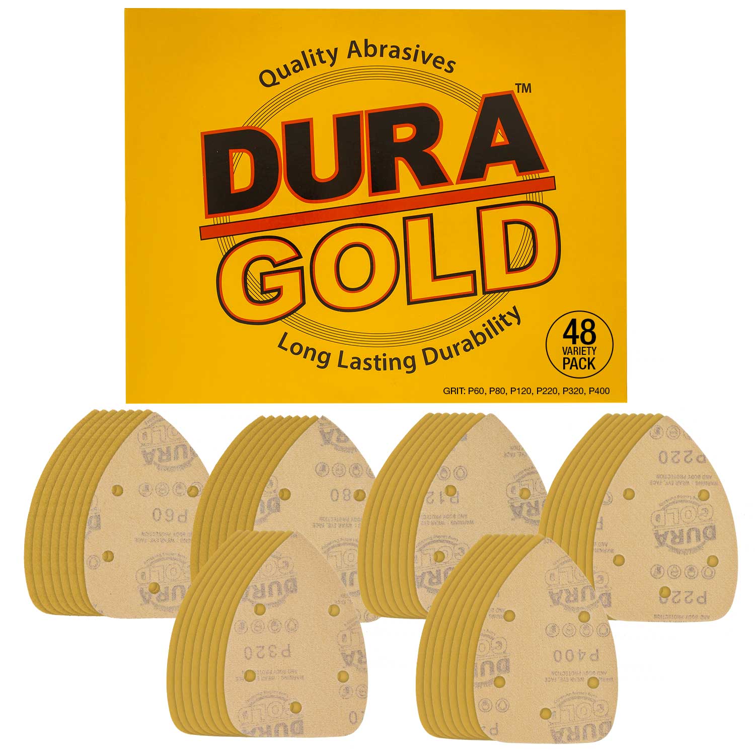 60-400 Grit Hook & Loop Sanding Sheets for Mouse Sanders - 5 Hole Pattern, 48-Pack (60/80/120/220/320/400) - Perfect for Woodworking, Metal Polishing & DIY Projects