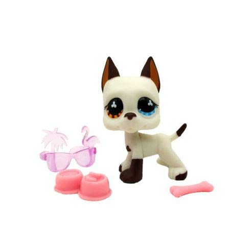 Littlest Pet Shop LPS Great Dane Dog Toy - White & Brown with Eyes, Bowl & Bone Accessories | Perfect for Kids Collectibles, Playtime & Pet Lover Gifts