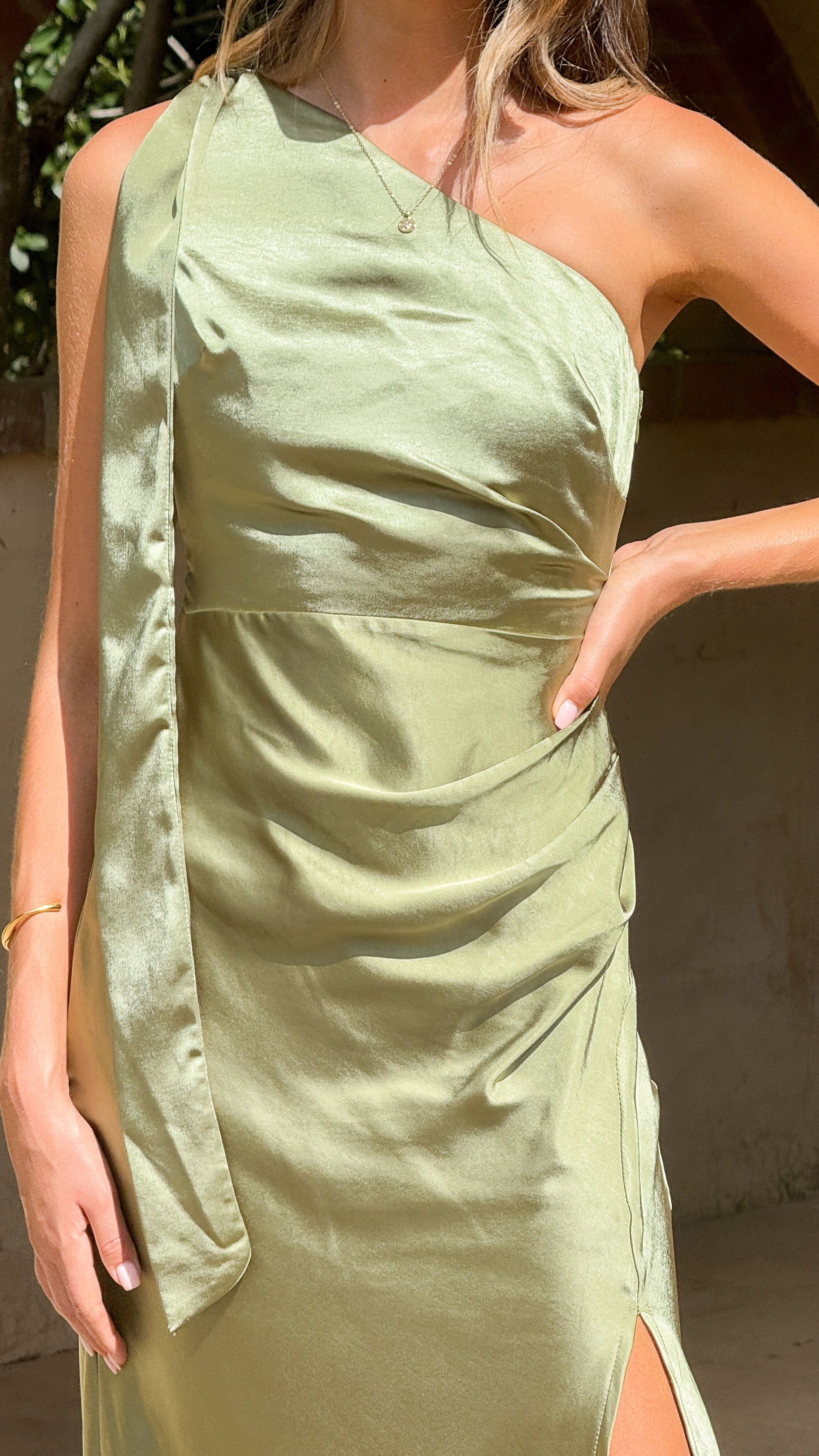 Elegant One Shoulder Maxi Dress in Olive Green - Perfect for Beach Vacations, Summer Parties & Evening Events