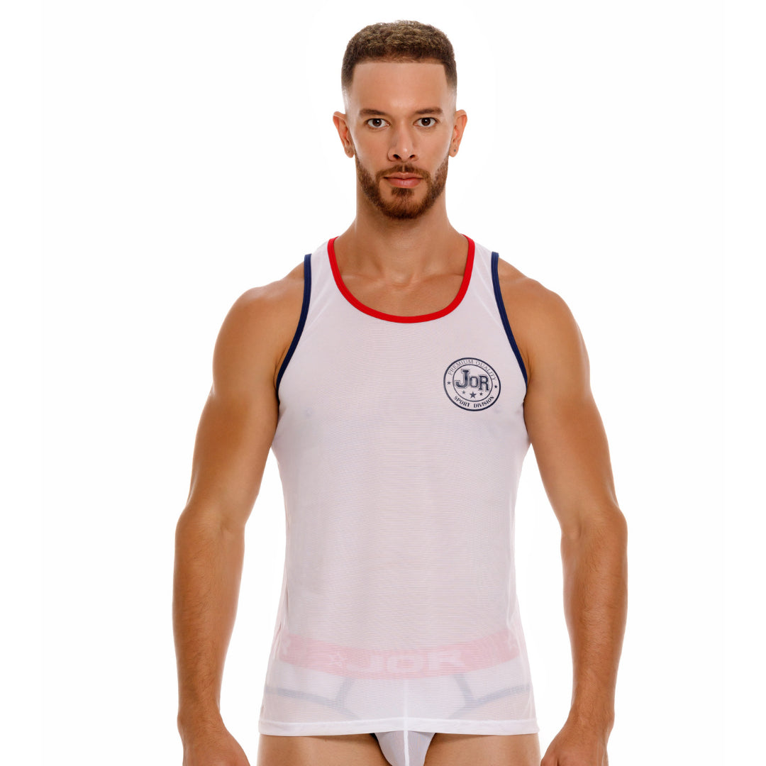 JOR Dakar Slim Fit Mesh Tank Top for Men - Breathable White Athletic Shirt for Gym, Running & Summer Outfits