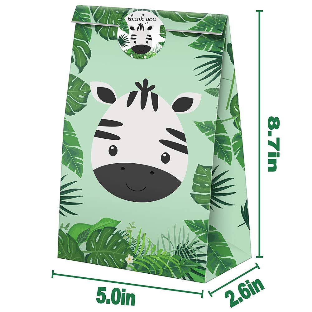 24 Pcs Jungle Safari Party Favors - Goodie Bags with Stickers for Candy & Treats | Safari Themed Birthday Party Supplies for Kids, Baby Shower & Classroom Rewards