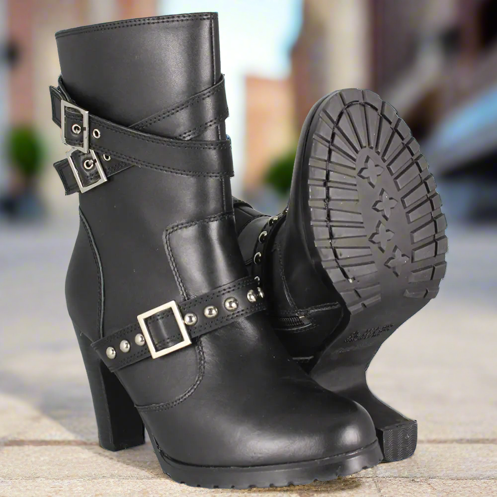 Ride Tec Women's 9.5 Inch High Heel Motorcycle Boots - Stylish & Comfortable Riding Boots for Women, Biker Fashion, Cruiser & Harley Davidson Motorcycles - Perfect for Daily Commute & Night Rides