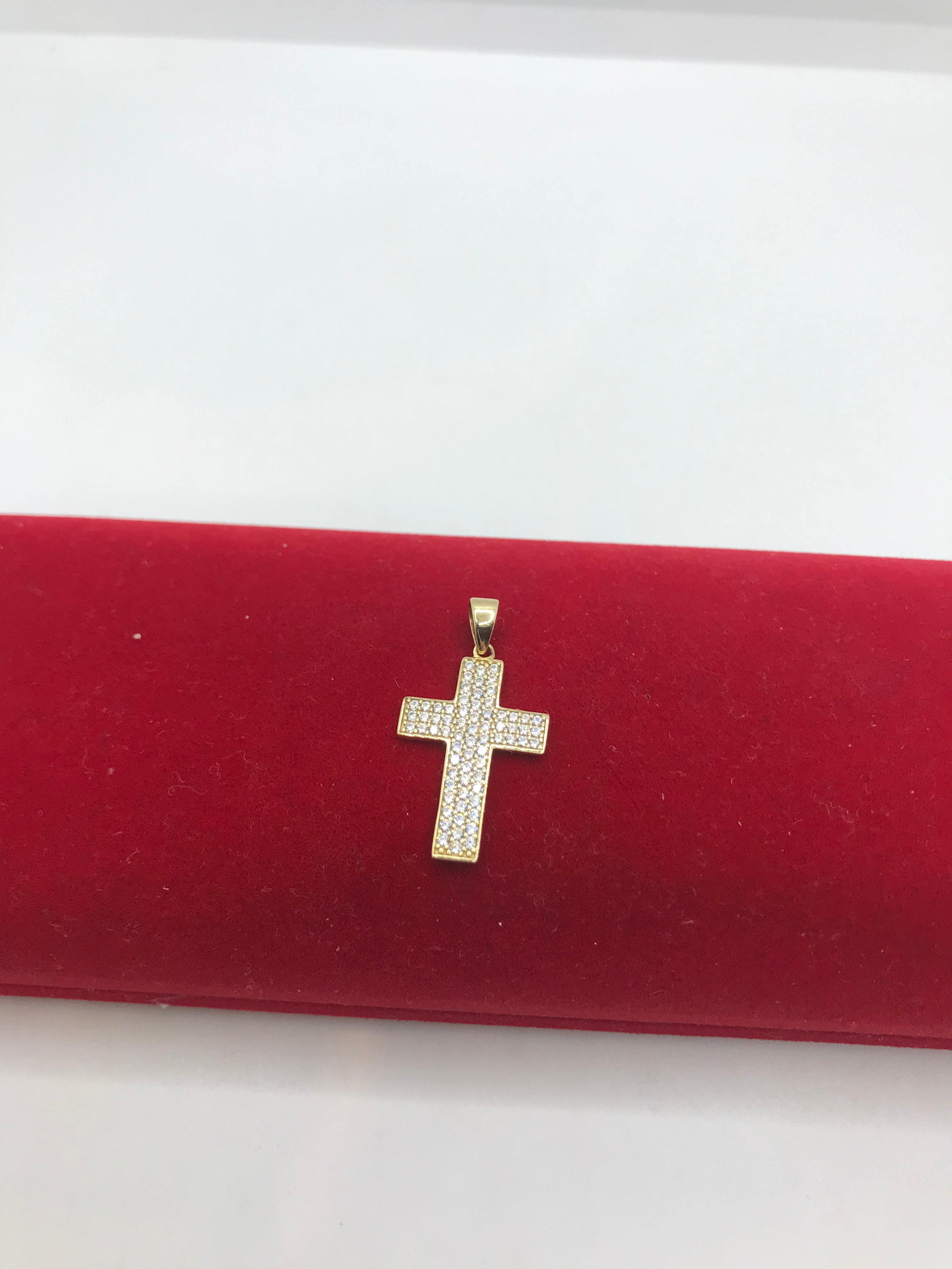 10K Gold CZ Stone Cross Pendant Necklace for Women - Elegant Religious Jewelry Gift for Christmas, Baptism & Everyday Wear