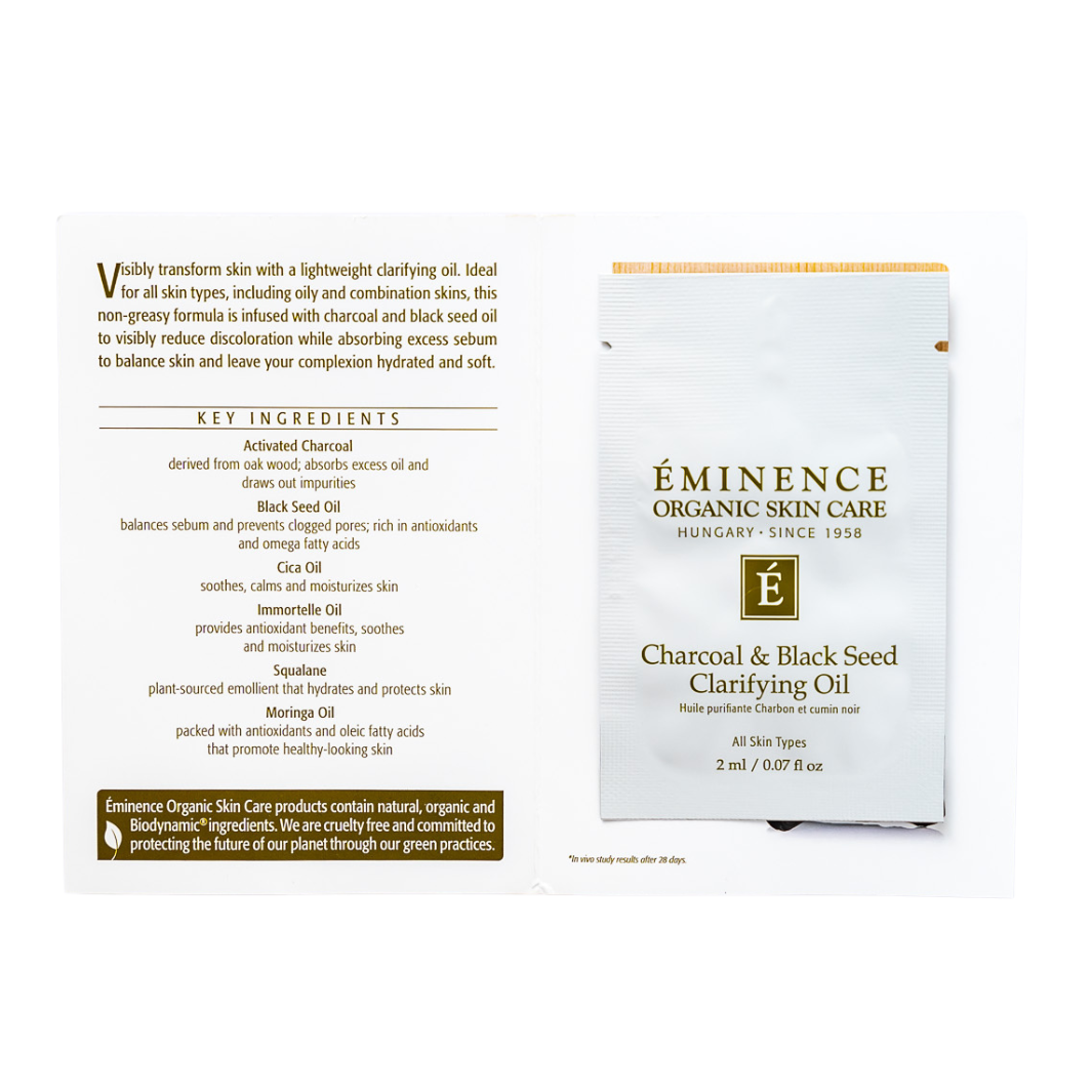 Eminence Organics Charcoal & Black Seed Clarifying Oil - Detoxifying Facial Treatment for Acne-Prone Skin | Deep Cleansing & Pore Minimizing | Perfect for Oily & Combination Skin Care Routine