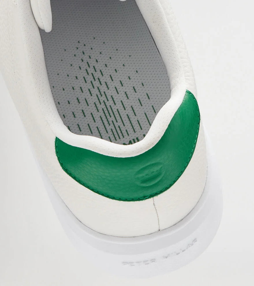 Peter Millar Men's Drift Leather Hybrid Golf Shoes - White/Fairway | Comfortable & Durable Spiked Golf Shoes for Men | Perfect for Golf Course & Casual Wear