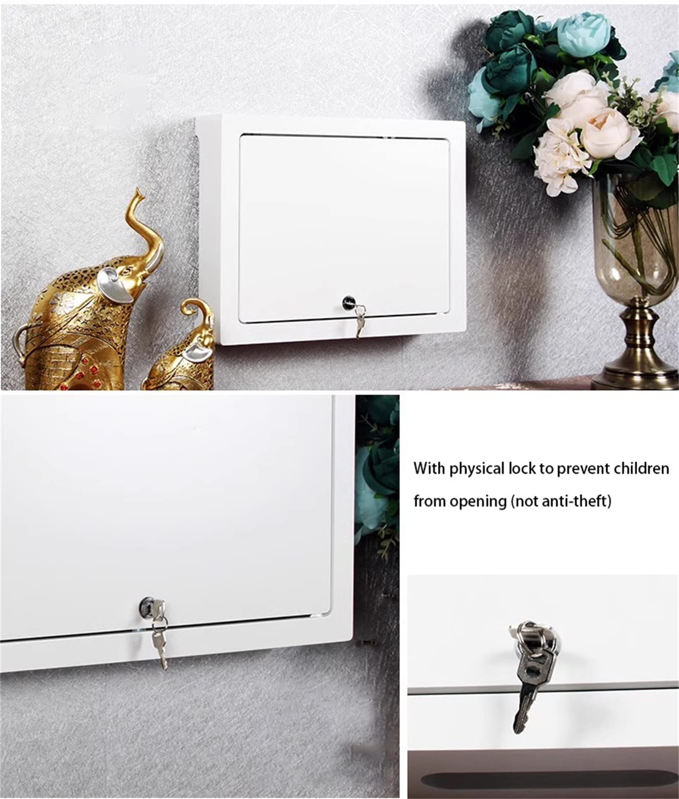Minimalist Router Organizer Hub - Wall Mounted Cable Management Box with Lock (White, Large 48cm) - Perfect for Home Office, Living Room & WiFi Setup Organization