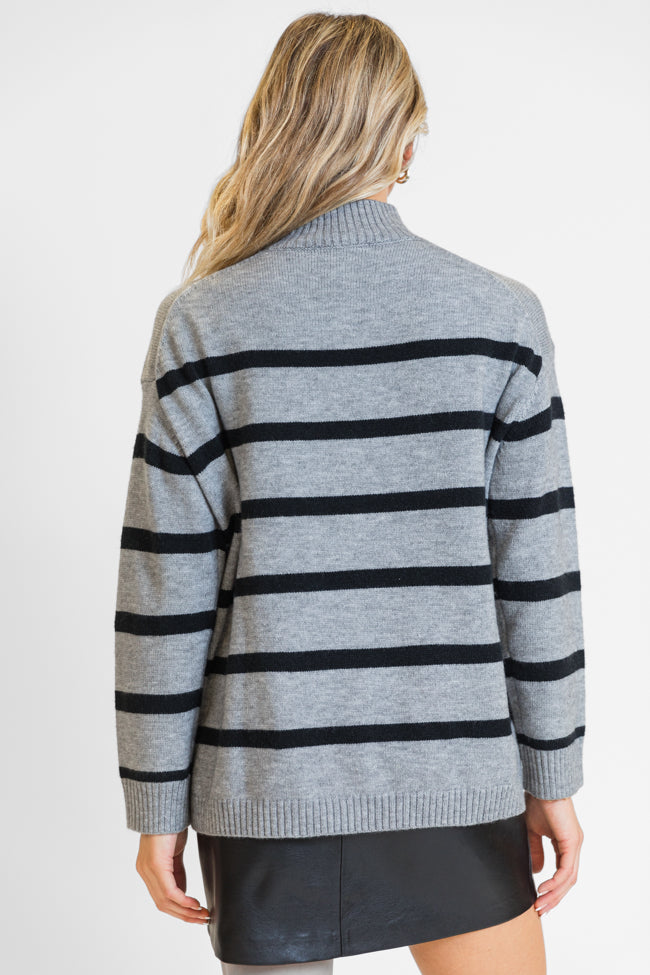 Where I'm Going Charcoal Oversized Stripe Turtleneck Sweater - Cozy Winter Pullover for Women | Perfect for Casual Outfits, Office Wear & Holiday Gatherings