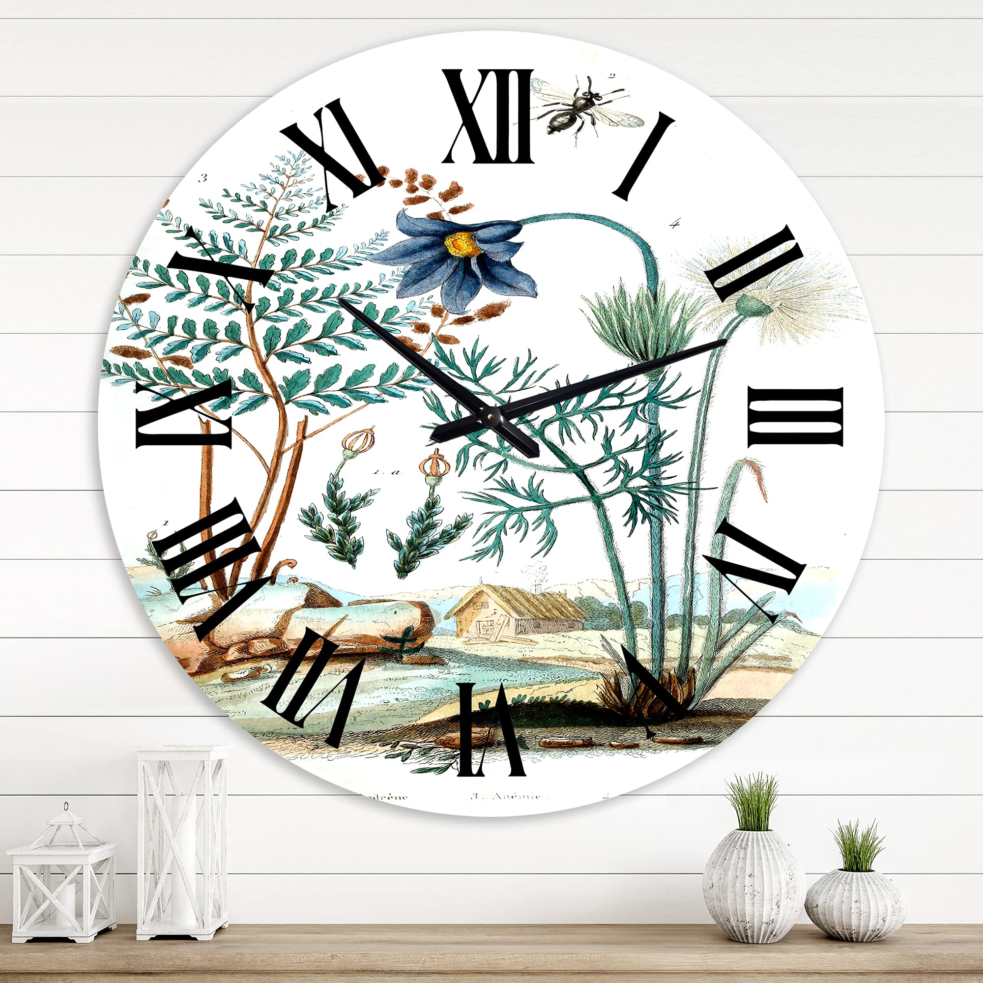 Vintage Farmhouse Wall Clock with Floral & Botanical Design - Large Rustic Countryside Animals Decor for Bedroom, Living Room, Kitchen | Perfect for Home, Office & Cabin Decorating