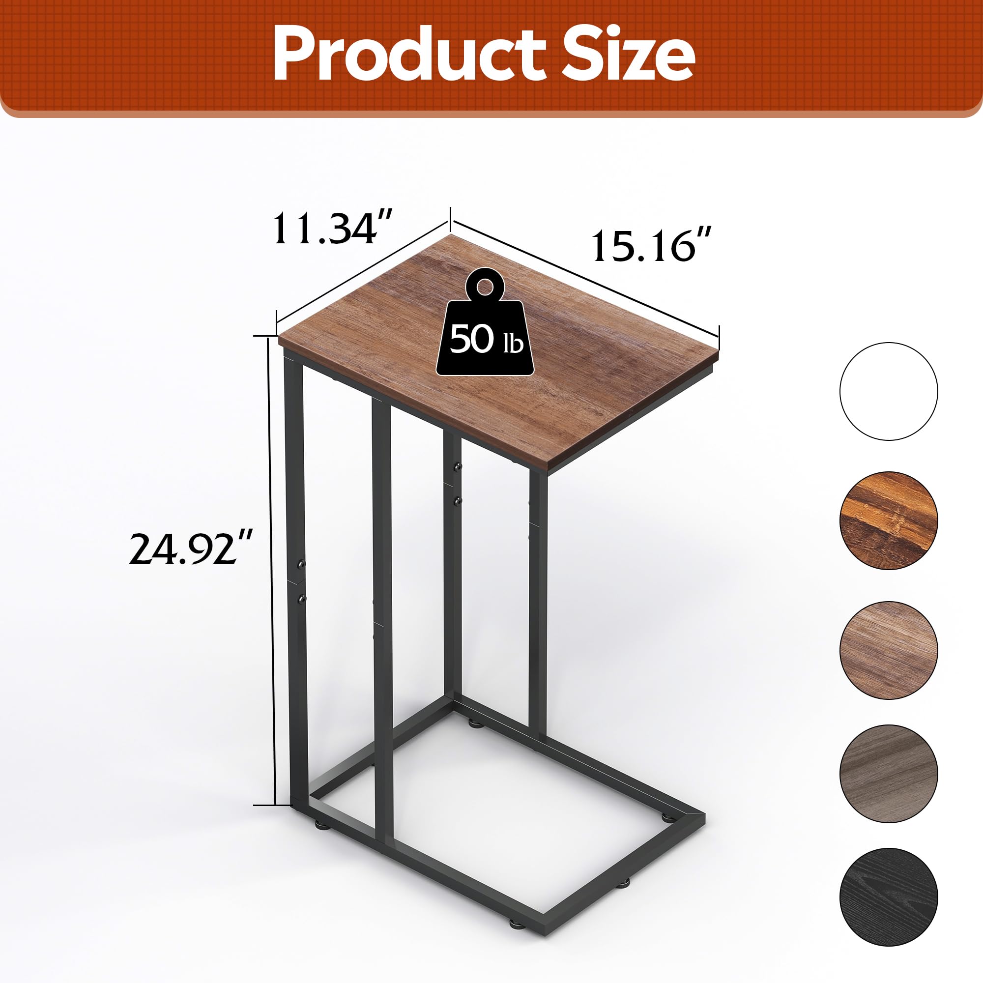 WLIVE C-Shaped End Table - Small Side Table for Sofa & Bed, Space-Saving Couch Table That Slides Under Furniture - Perfect for Living Room, Bedroom, Home Office & Small Spaces | Ideal for Reading Nook, TV Snacks & Nightstand Use