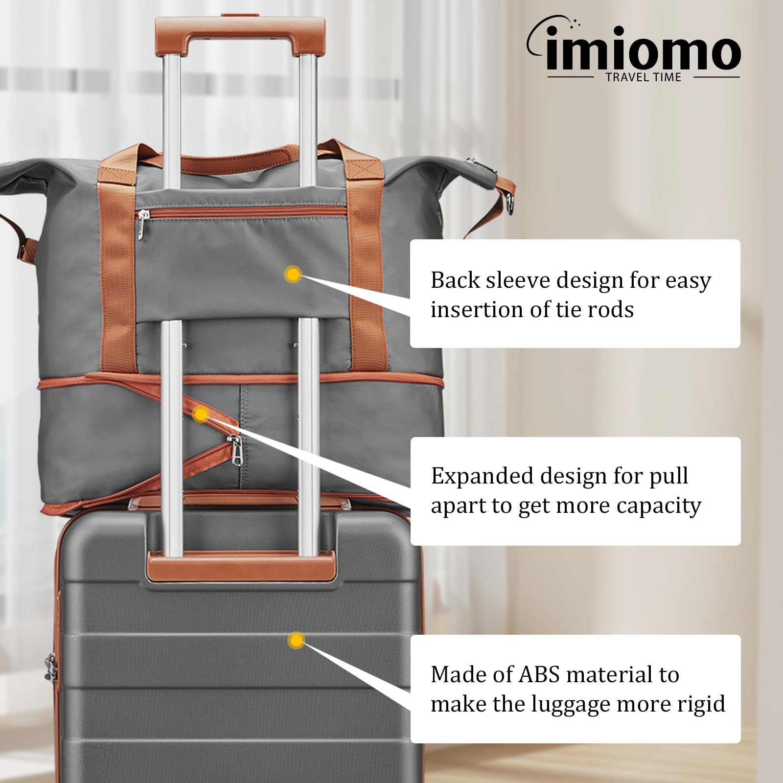 imiomo 3-Piece Lightweight Hardside Luggage Set with Spinner Wheels & TSA Lock - 24IN Checked Suitcase for Women (Grey) | Perfect for Air Travel, Business Trips & Vacation Packing