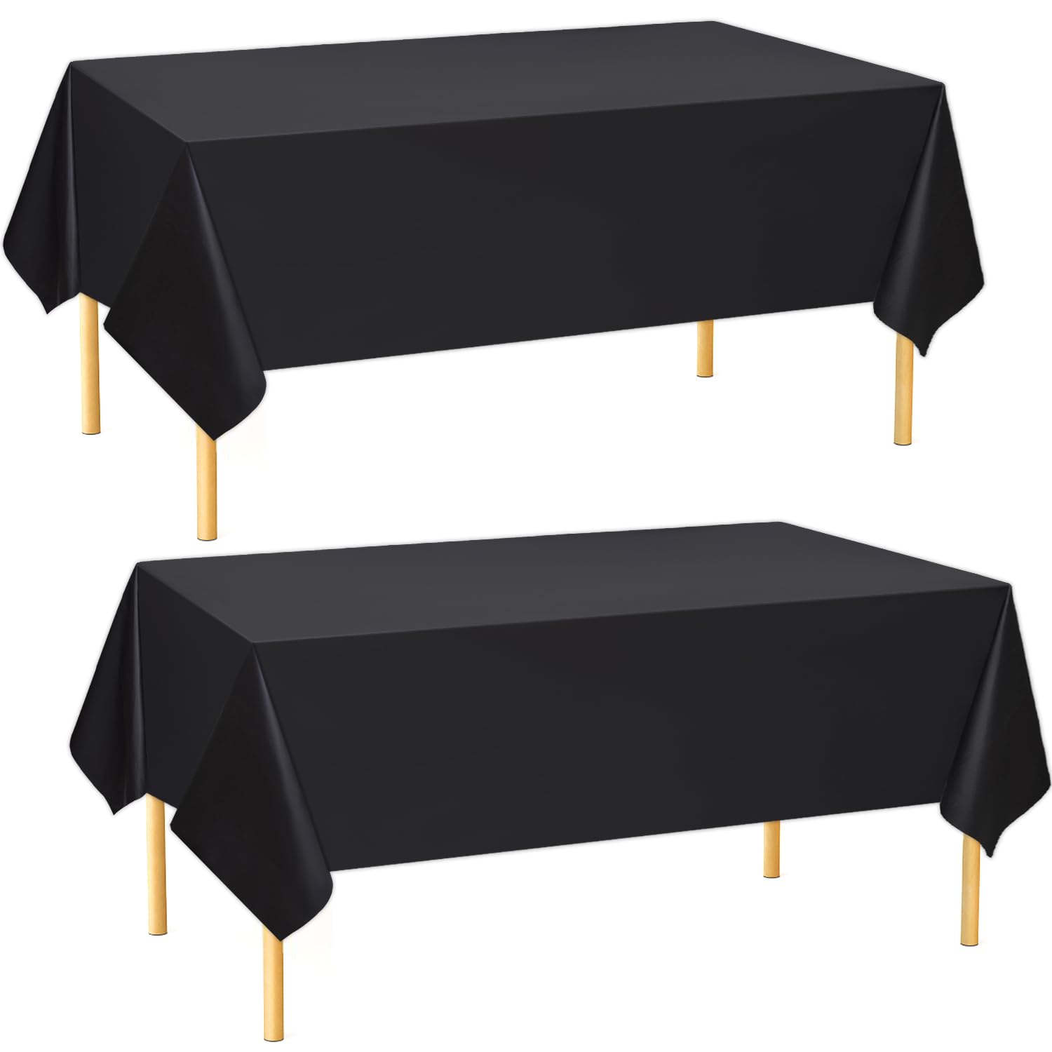 2 Pack Black Waterproof Disposable Tablecloths 54 x 108 Inch - Rectangle Dining Table Cover for Buffet, Party, Camping & Outdoor Picnics | Spill-Resistant & Easy Clean