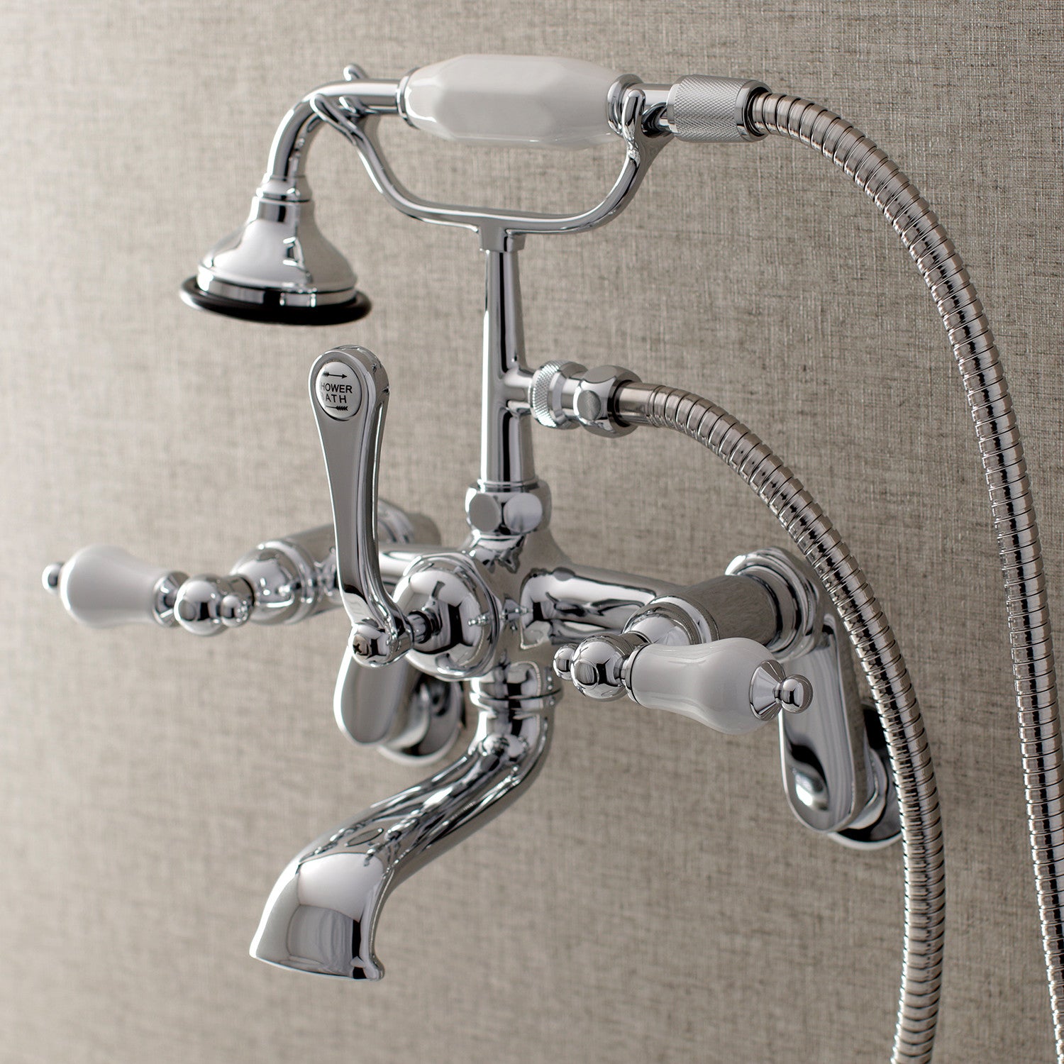 Vintage Clawfoot Tub Faucet with Hand Shower - 3 Handle Wall Mount 2 Hole Bath Faucet in Polished Chrome - Perfect for Antique & Freestanding Bathtubs