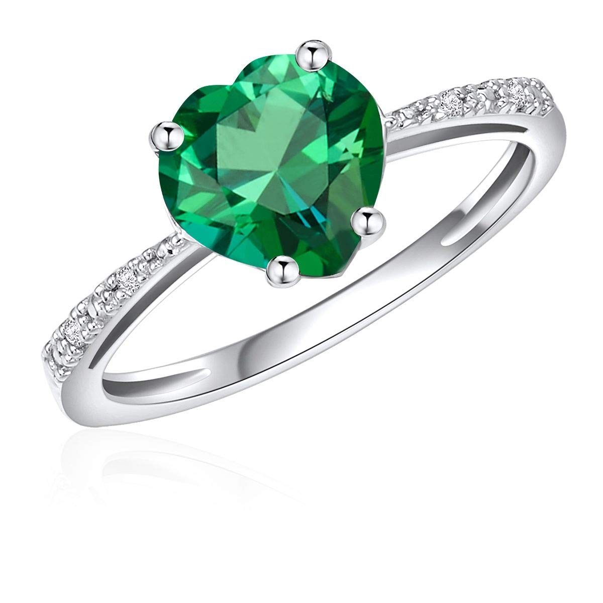 10K White Gold Ladies Emerald & Diamond Heart-Shaped Promise Ring - Elegant Gift for Her, Anniversary, Engagement, Valentine's Day