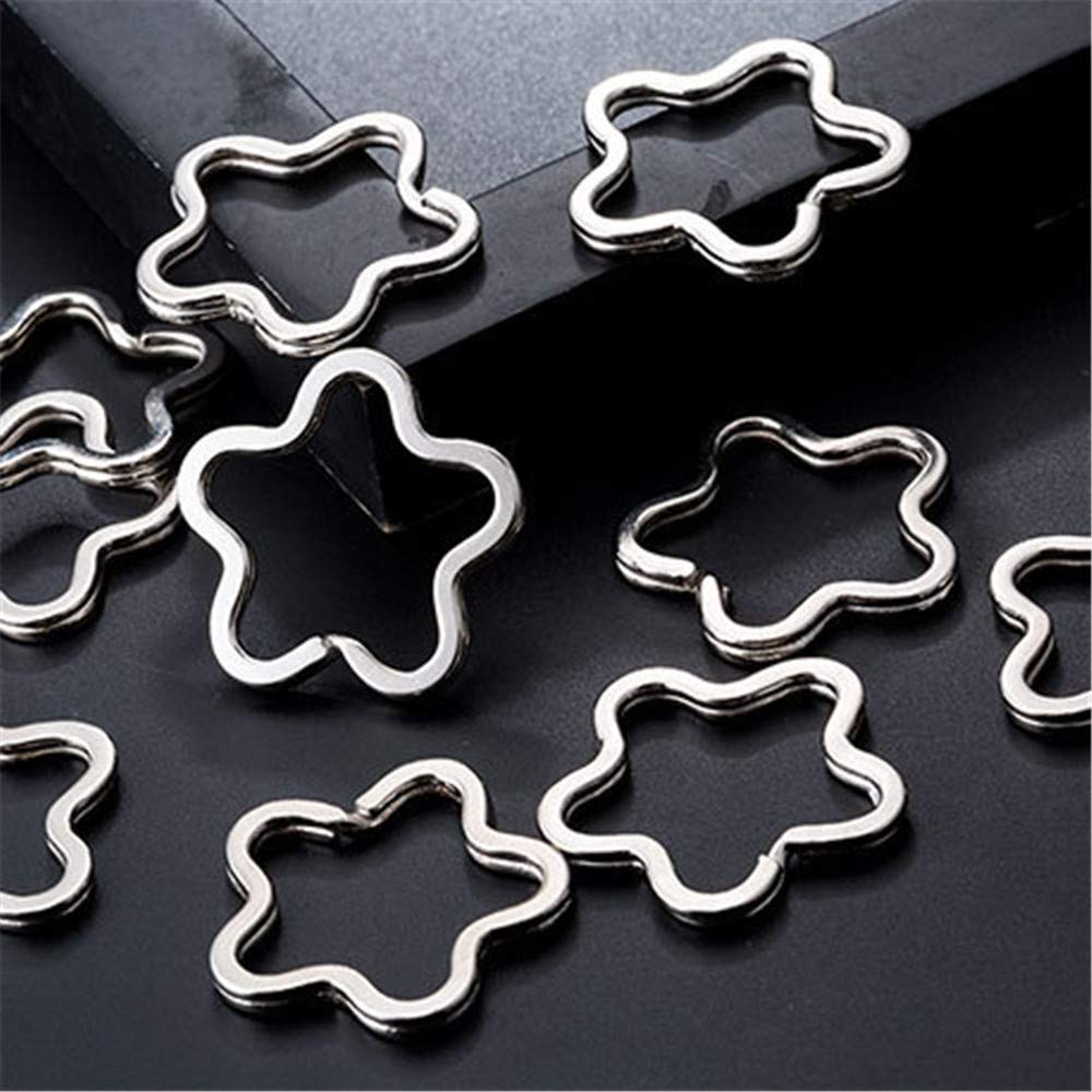 20pcs Silver Flower Key Rings 35mm - Heavy Duty Keychains for DIY Jewelry & Crafts