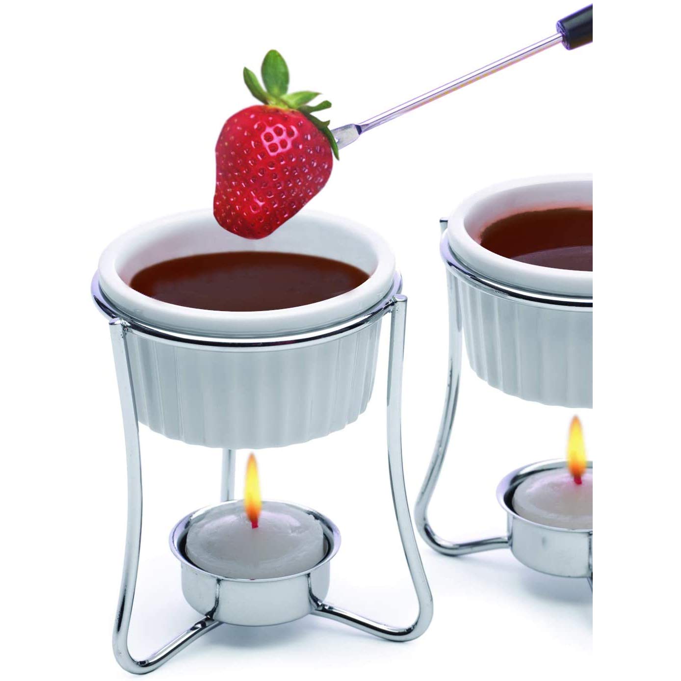 5-Ounce White Ceramic Butter Warmer Fondue Set with Stand, Candles & Cups - 8-Piece Kit for Home, Party & Romantic Dinner