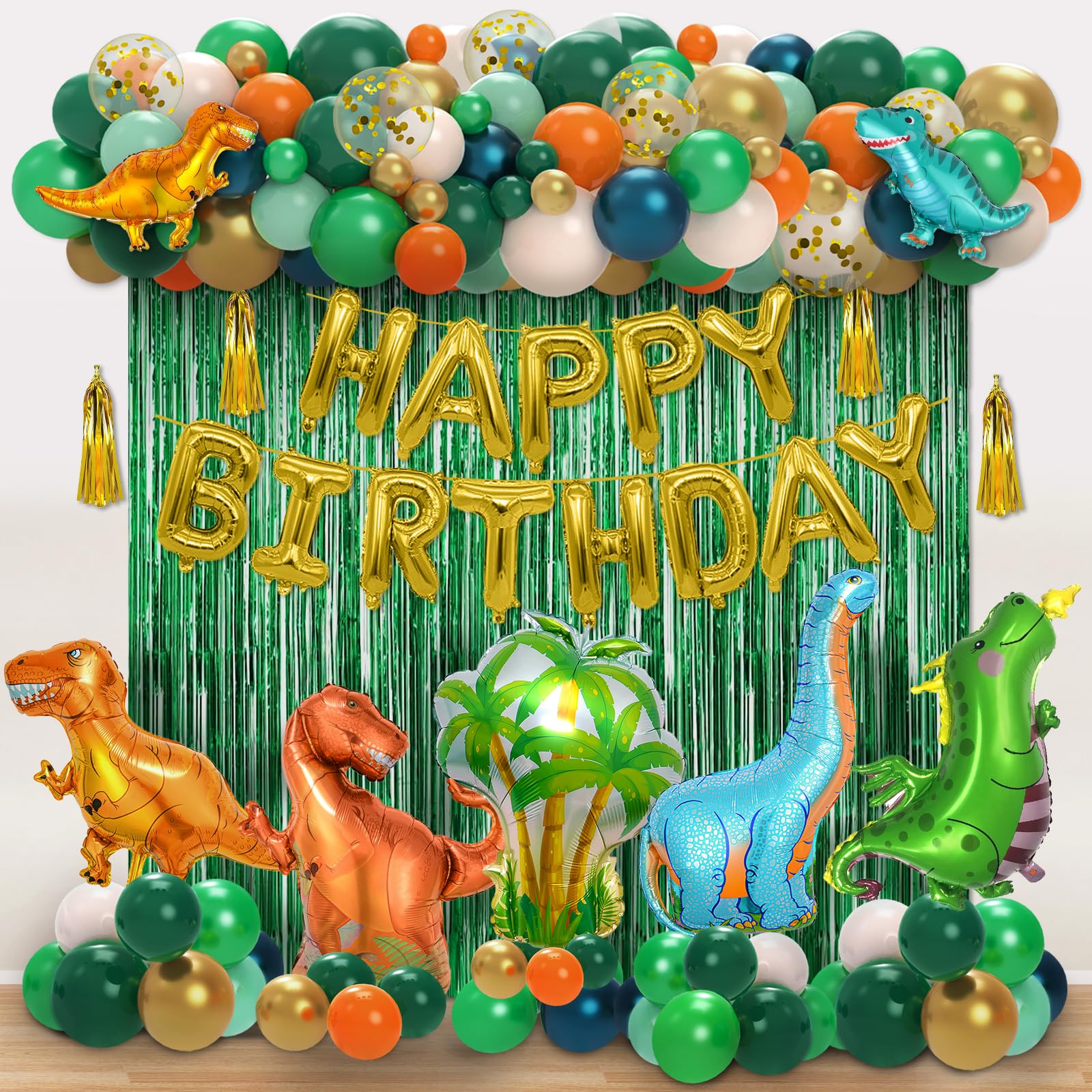Dinosaur Birthday Party Decorations Kit - 113pcs Dino Themed Party Supplies with Balloons, Happy Birthday Banner & Backdrop for Boys Kids Baby Shower - Perfect for Jurassic Themed Birthday Parties & Dinosaur Lover Events