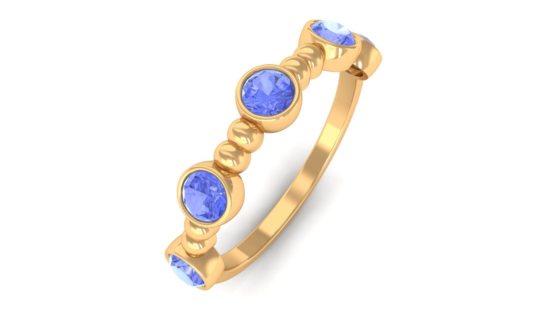 0.75 CT Tanzanite Five Stone Ring - 14K Solid Gold Beaded Bezel Set Women's Ring - December Birthstone Jewelry for Anniversary, Engagement & Special Occasions