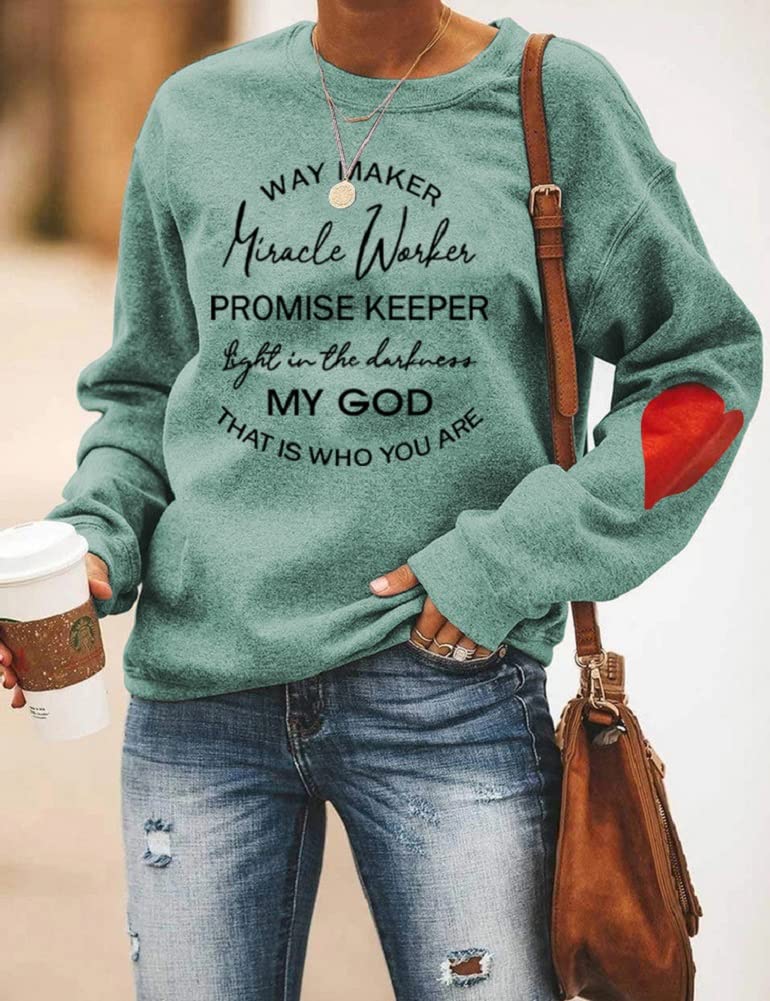 Way Maker Miracle Worker Sweatshirt for Women - Christian Graphic Pullover with Sarcastic Quote - Religious Workout Top for Church, Gym & Casual Wear