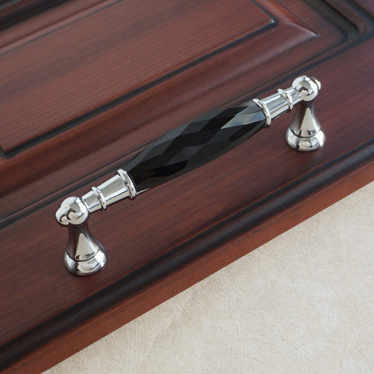 2Pcs Black Crystal Drawer Knobs - 3.75 Inch (96mm) Glass Cabinet Pulls for Kitchen, Dresser & Cupboard - Elegant Black Hardware Handles (3.75