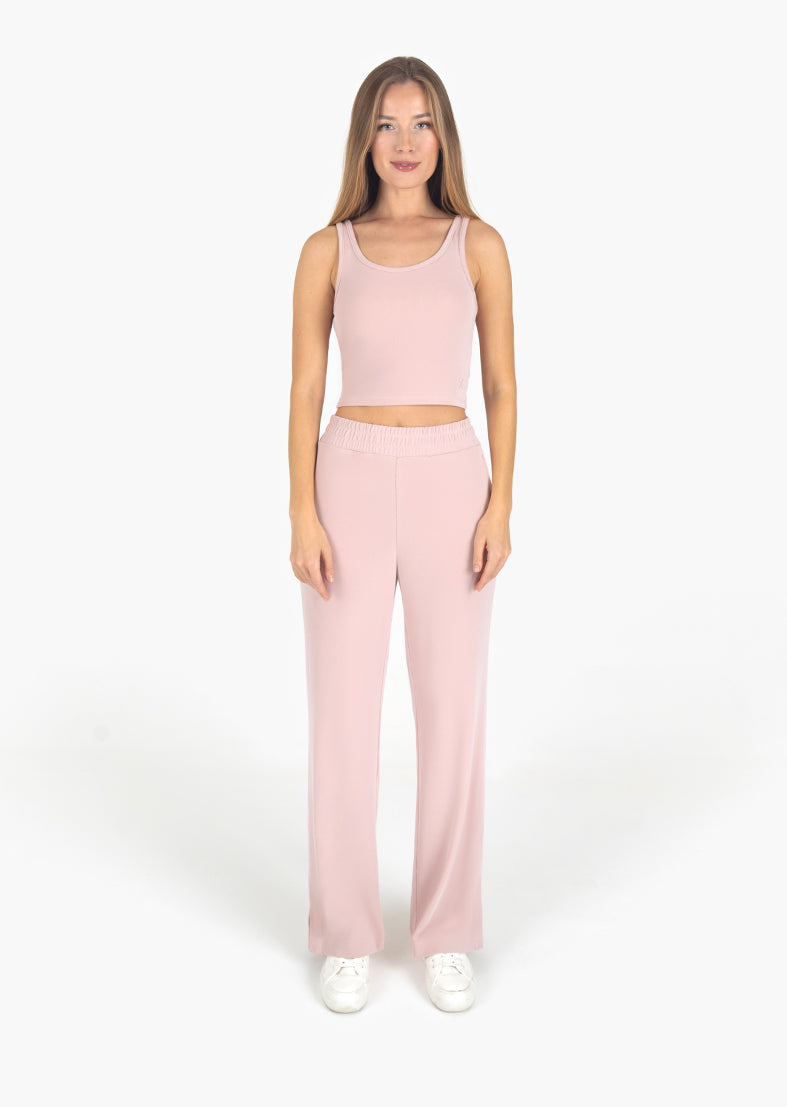 Cloudsoft Rib Lounge Palazzo Pant Blush - Comfortable Wide Leg Pants for Women, Soft Stretchy Lounge Wear, Perfect for Yoga, Travel & Relaxing at Home