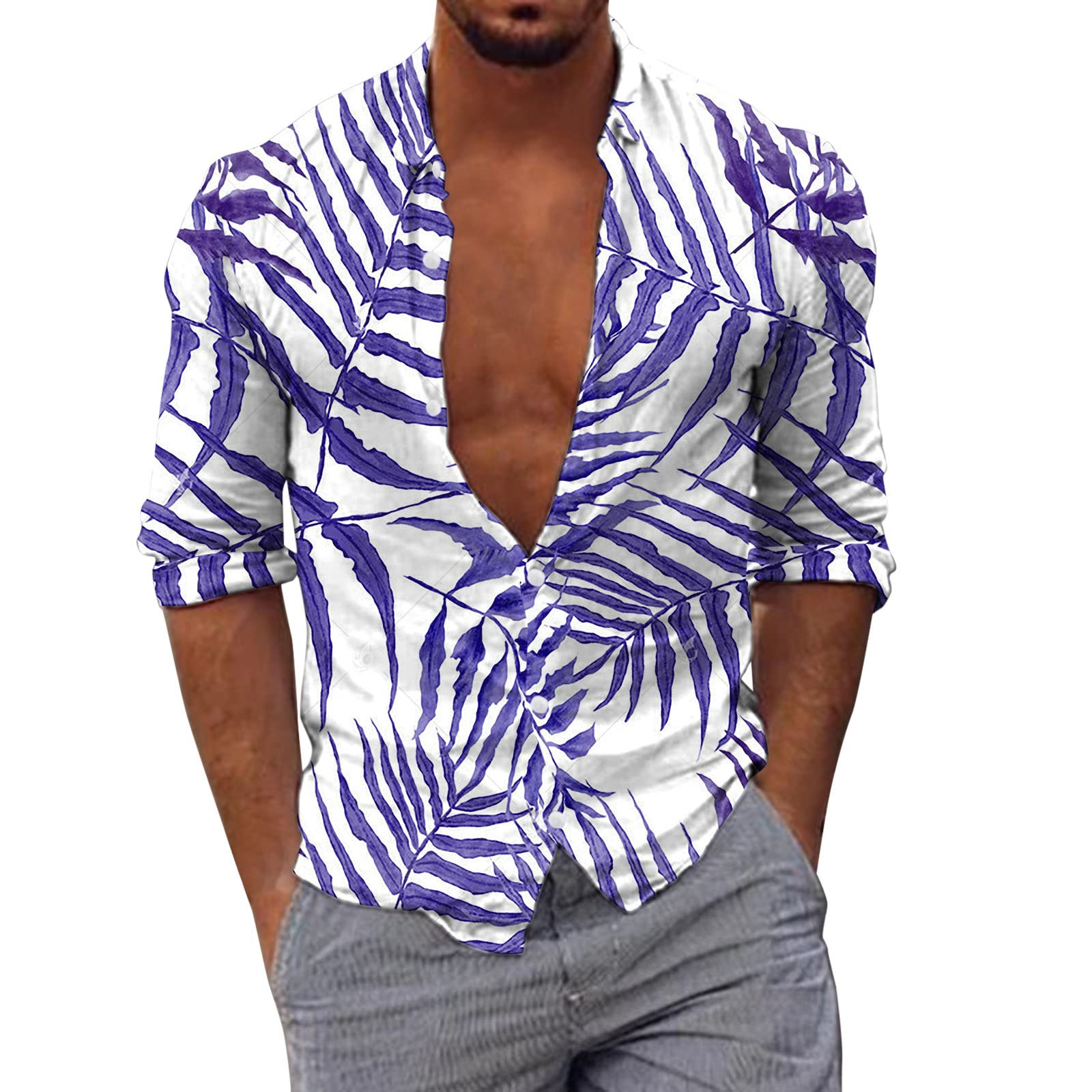 Vickyleb Men's Long Sleeve Casual Printed Shirt - Autumn Winter Fashion Top Blouse for Work, Date & Holiday Outfits