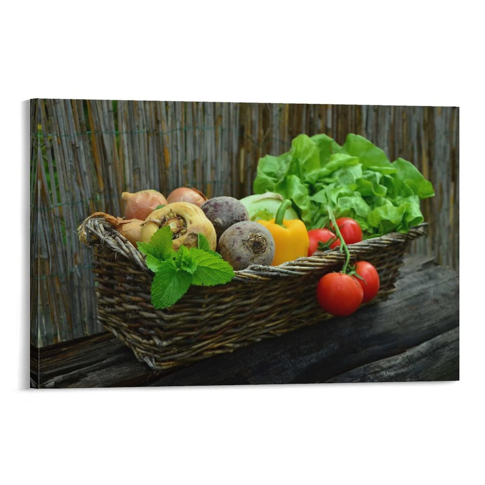 Organic Vegetable Basket Poster - Fresh Produce Food Ingredients Wall Art for Kitchen Decor, Canvas Painting for Living Room & Bedroom, 20x30inch (50x75cm) - Perfect for Farmhouse, Restaurant & Healthy Eating Inspiration