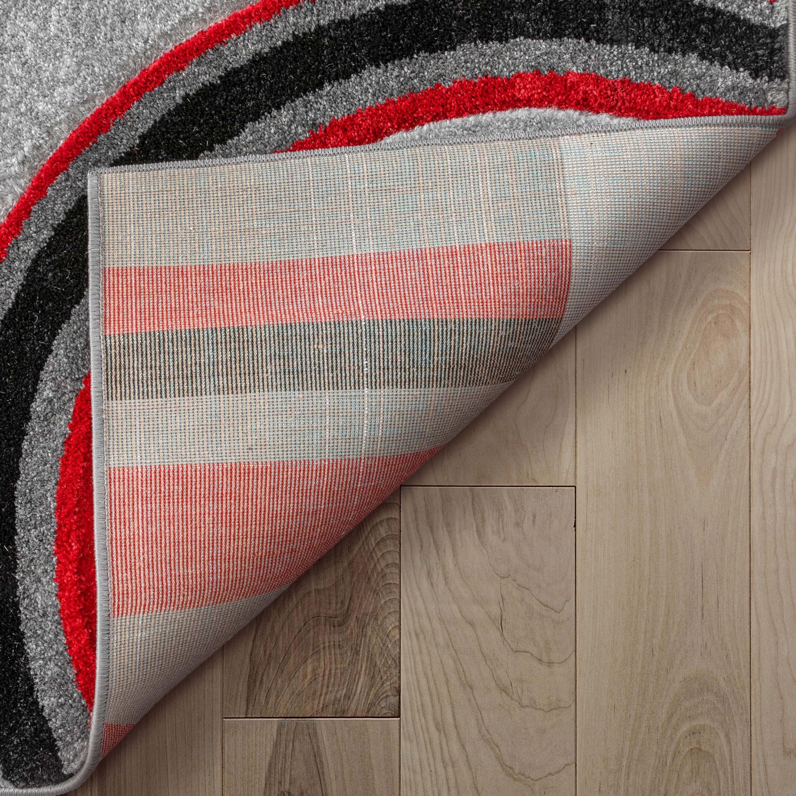 Well Woven Galaxy Waves Grey & Red Geometric Circles Ruby 7'10