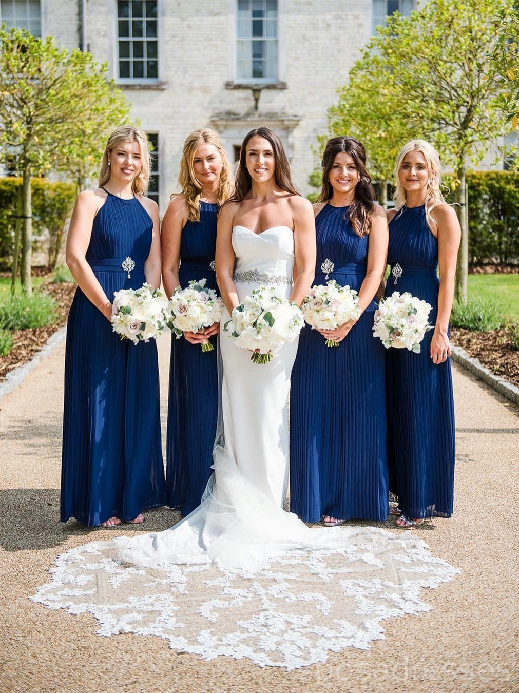 Royal Blue Chiffon Halter Bridesmaid Dresses - Elegant Long Formal Gowns for Weddings & Special Occasions | Style WG289
