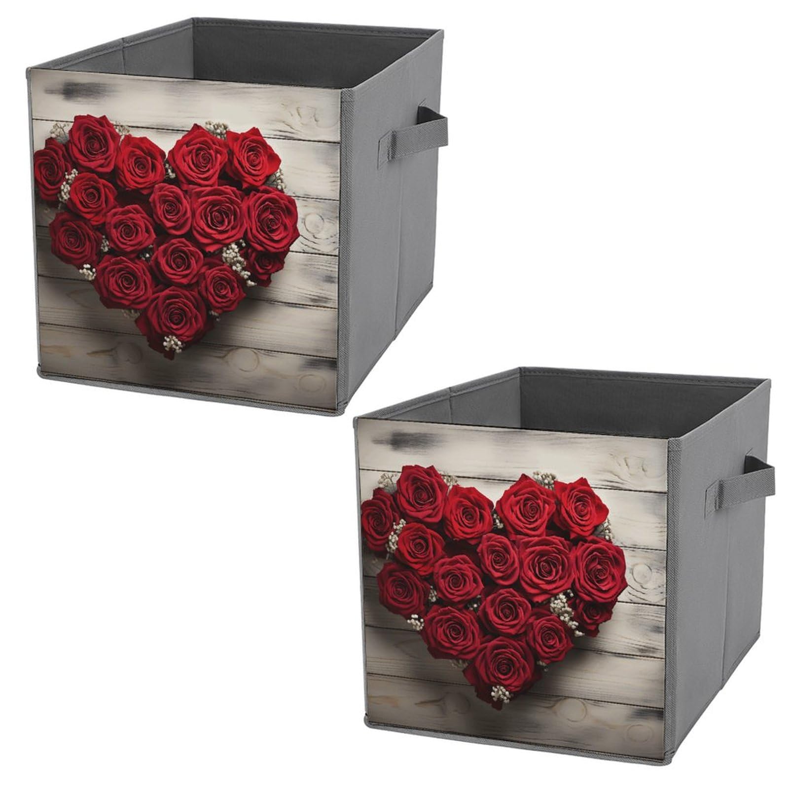 Red Heart-Shaped Roses Canvas Foldable Storage Box - Home & Clothing Organizer for Bedroom, Closet, Nursery, and Office Organization