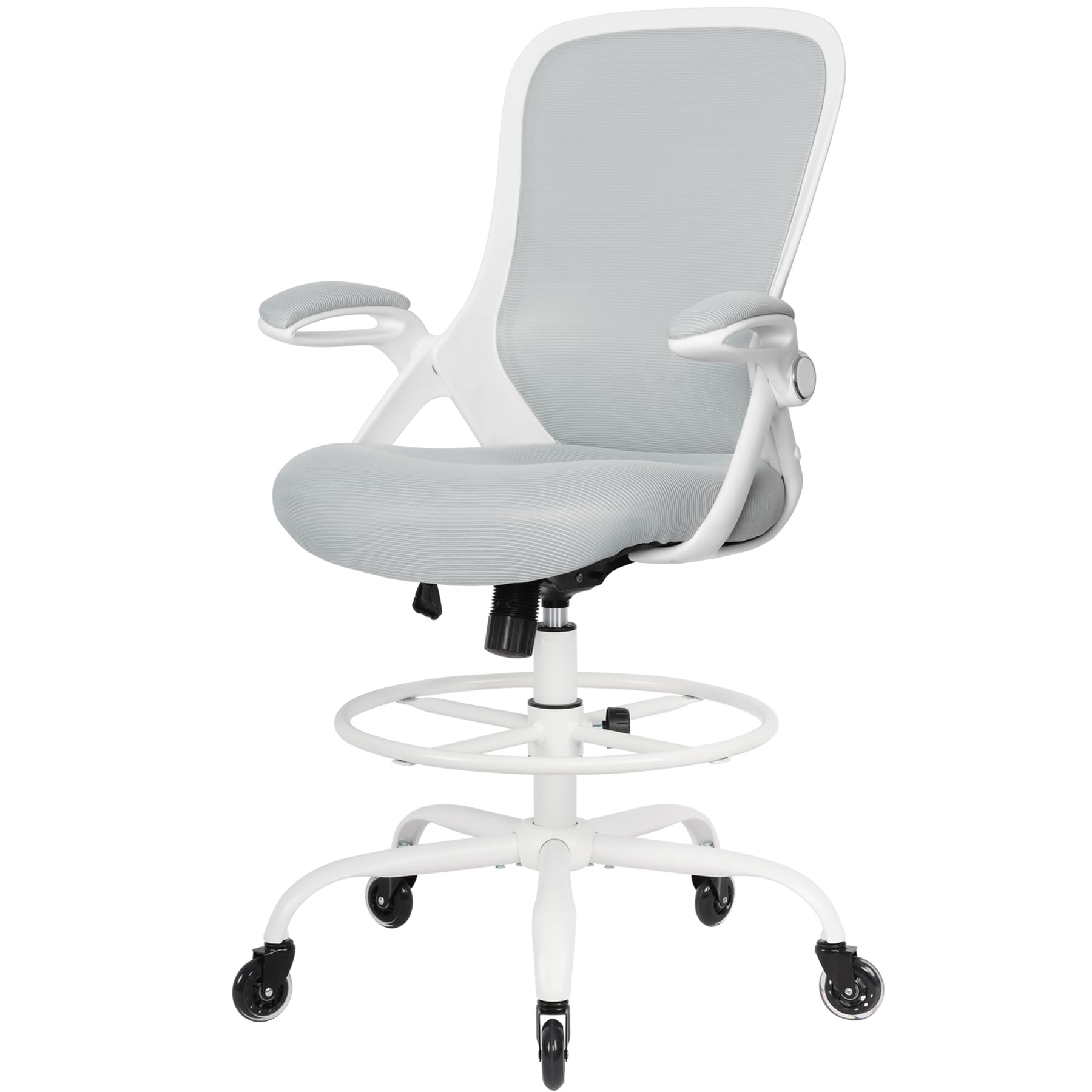 HYLONE Adjustable Drafting Chair - Ergonomic Tall Office Stool for Standing Desks, Big & Tall Drafting Chair in White - Perfect for Architects, Designers & Home Office Workspaces