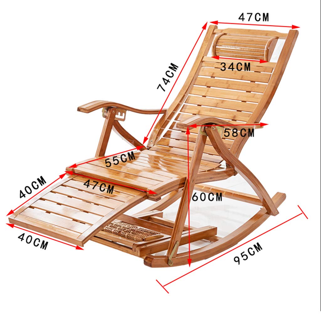 Bamboo Rocking Chair with Foot Massage Roller - Adjustable Folding Lounge Chair for Elderly, Perfect for Relaxation, Sunbathing & Siesta in Garden, Patio or Balcony