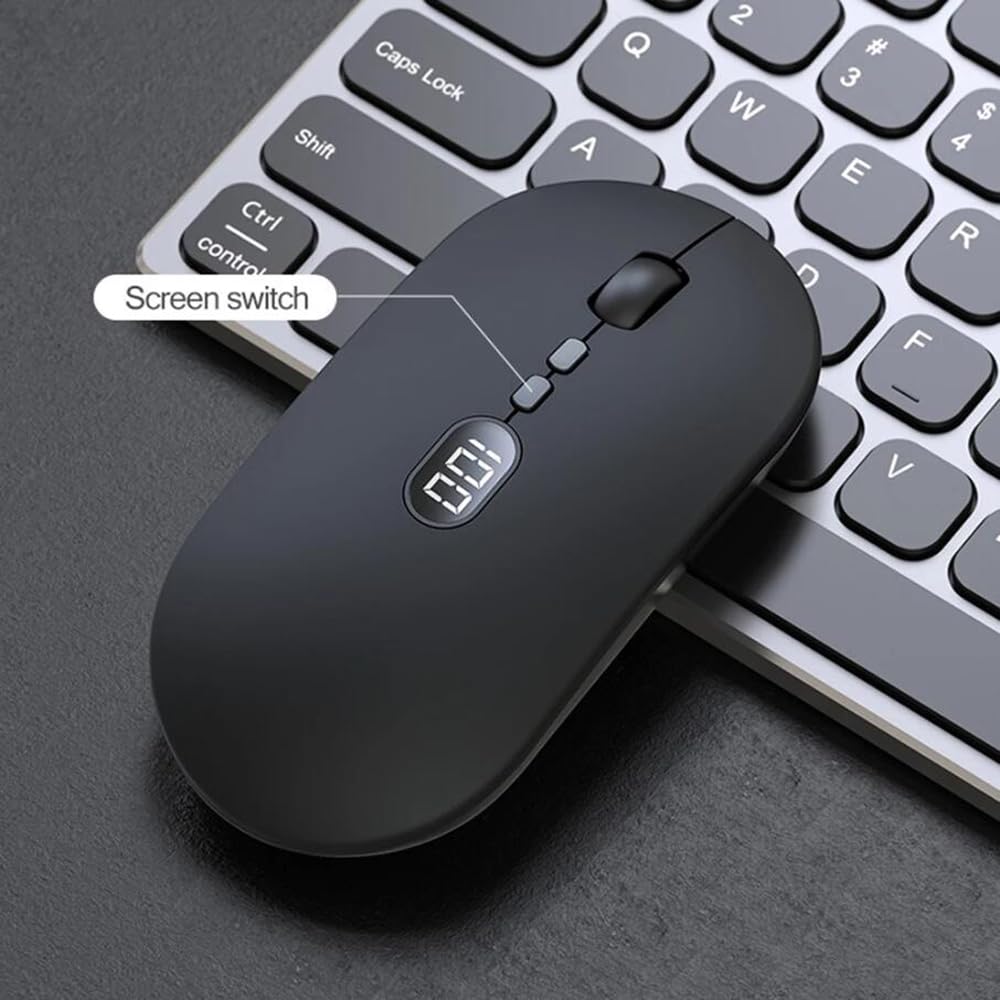 **Rechargeable Wireless Gaming Mouse - Bluetooth & 2.4Ghz Dual Mode, 2400DPI, 7 Programmable Buttons, Silent Click, Power Display - Compatible with PC, Laptop, Mac (Black) - Perfect for Office, Gaming & Travel**