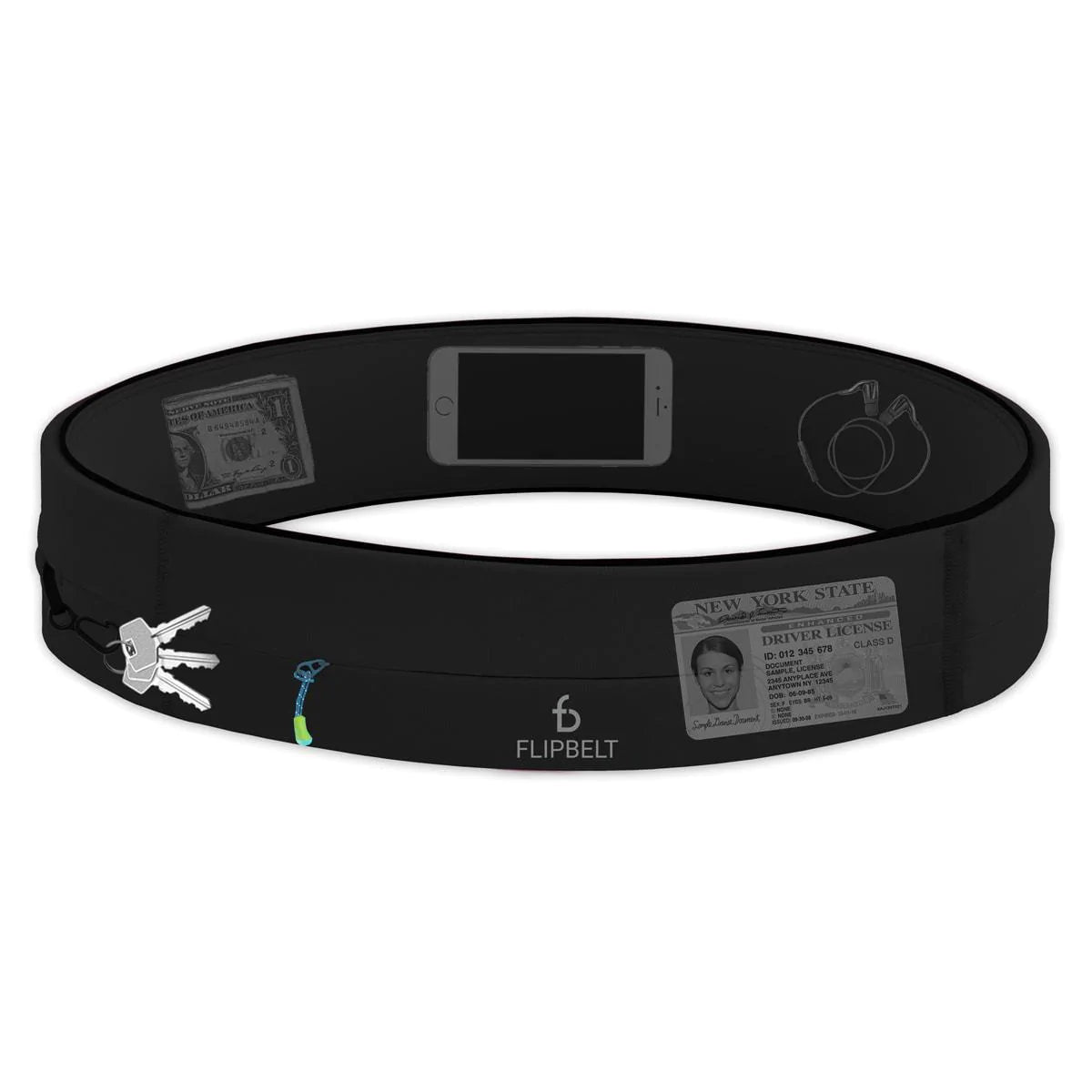 FlipBelt Zipper Running Belt for Women & Men - Secure Fitness Waist Pack for Phones, Keys & Essentials - Black - Perfect for Jogging, Hiking & Workouts