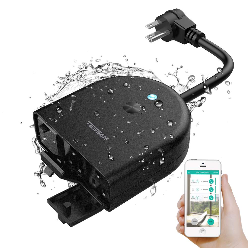 TESSAN Outdoor Smart Plug Waterproof - WiFi Smart Outlet with 3 Individual Sockets, Compatible with Alexa, Google Home & Echo, Remote Control via Smartphone App - Perfect for Patio Lights, Holiday Decorations & Pool Equipment